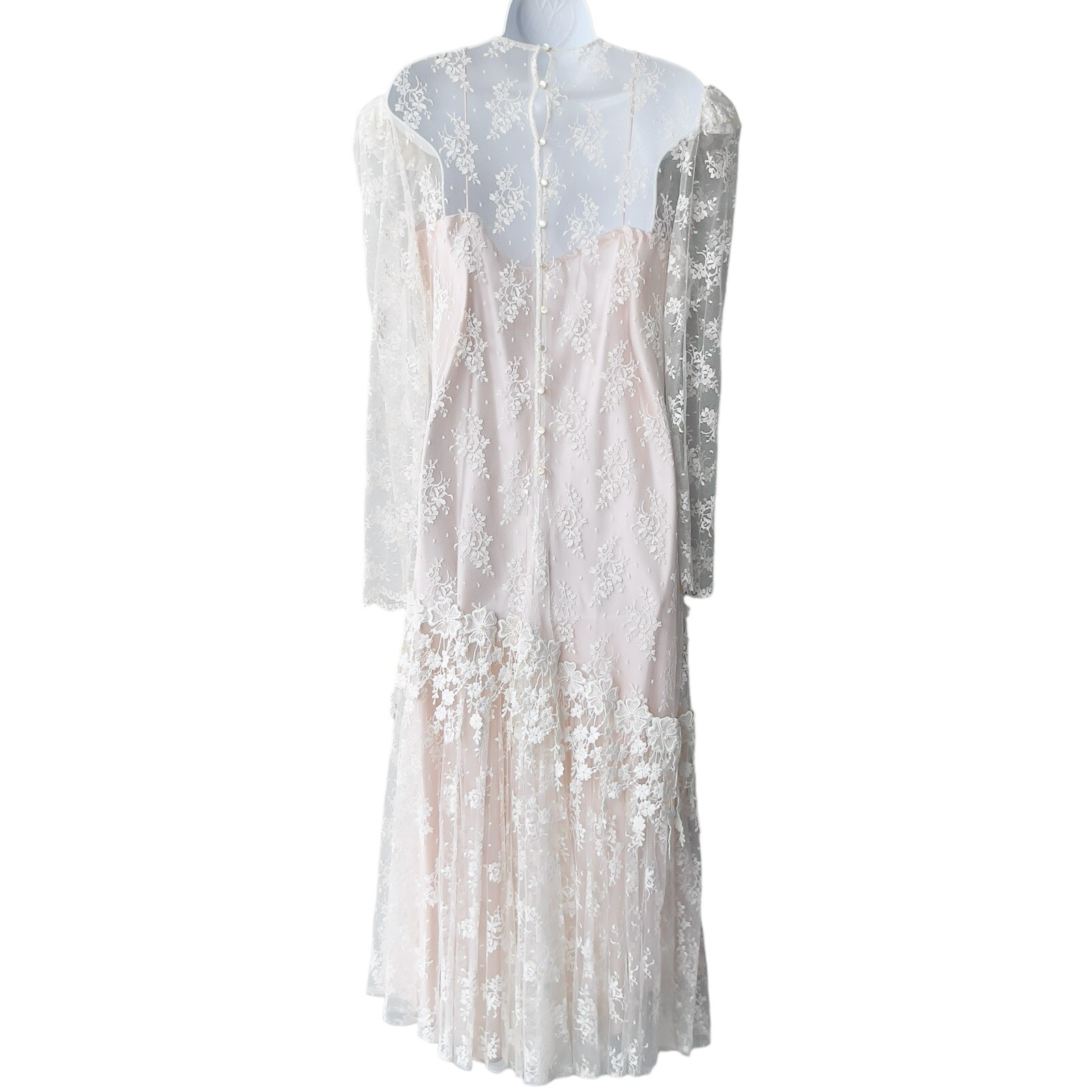 Vintage Cottagecore Lace Dress Romantic Bridal Fairytale Ruffled Pearls ML