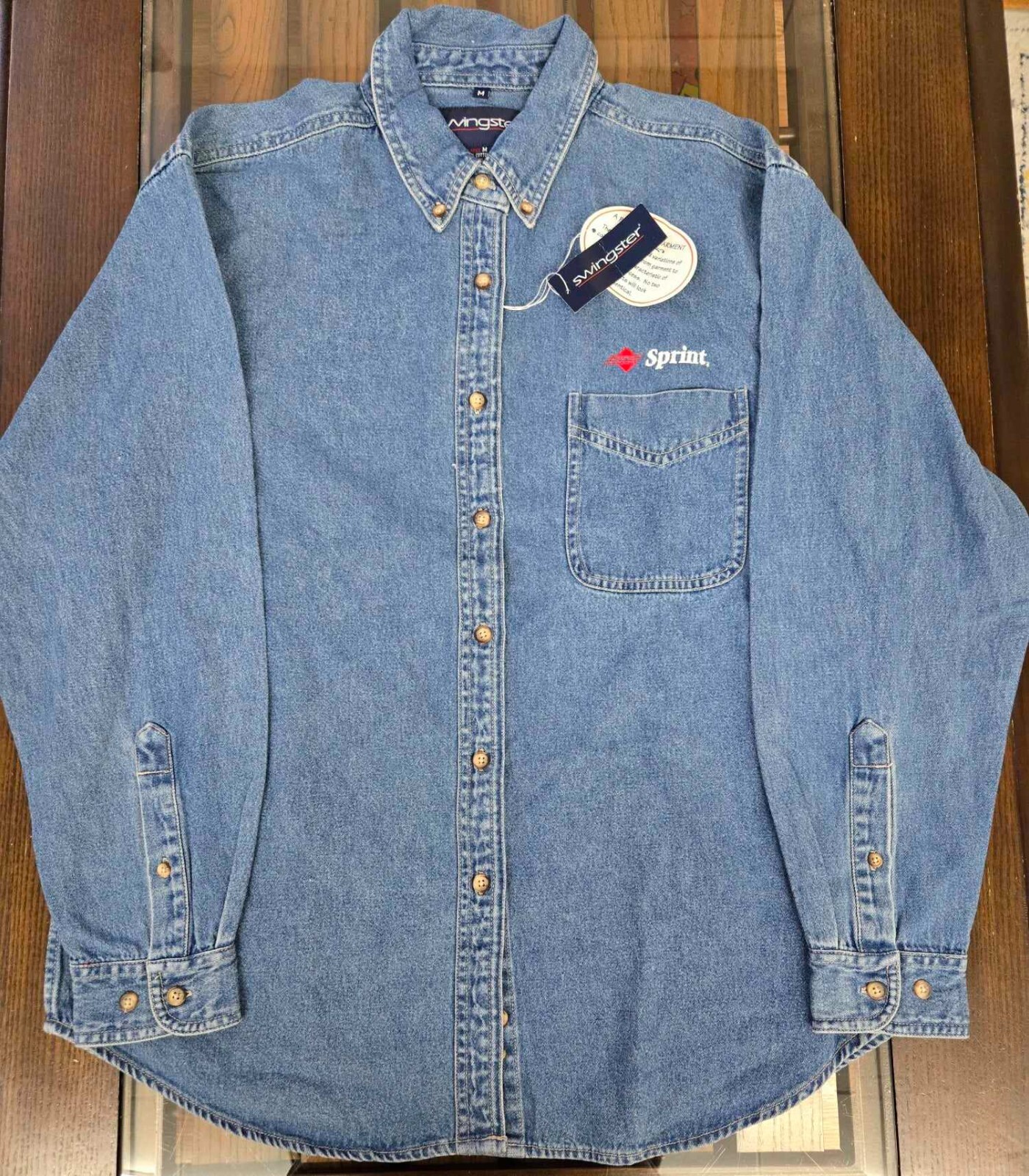 Vintage Swingster Sprint Denim Shirt Button M Workwear Women’s Long Sleeve Blue