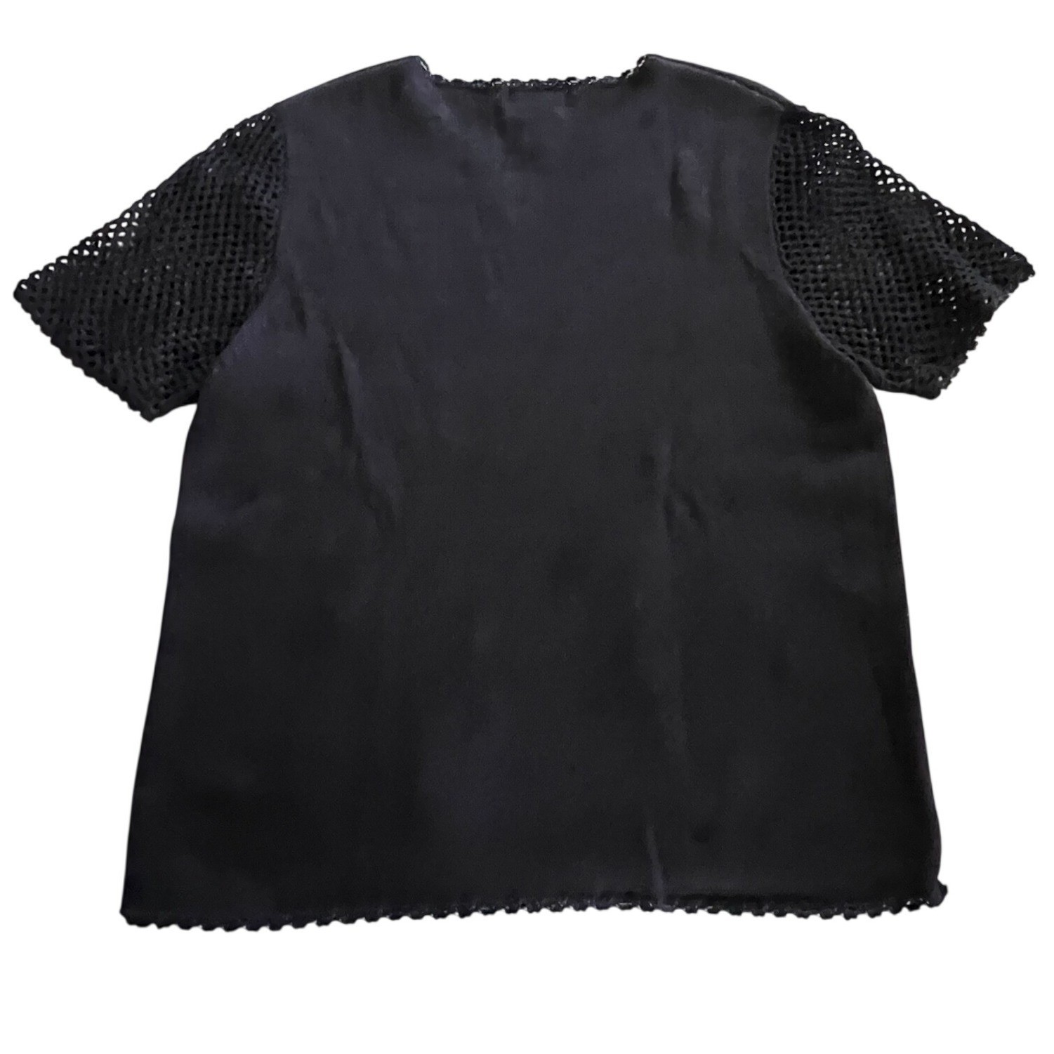 Jenny Flamingo Embroidered Sweater Women XL Black Tropical Crochet Sleeve Top