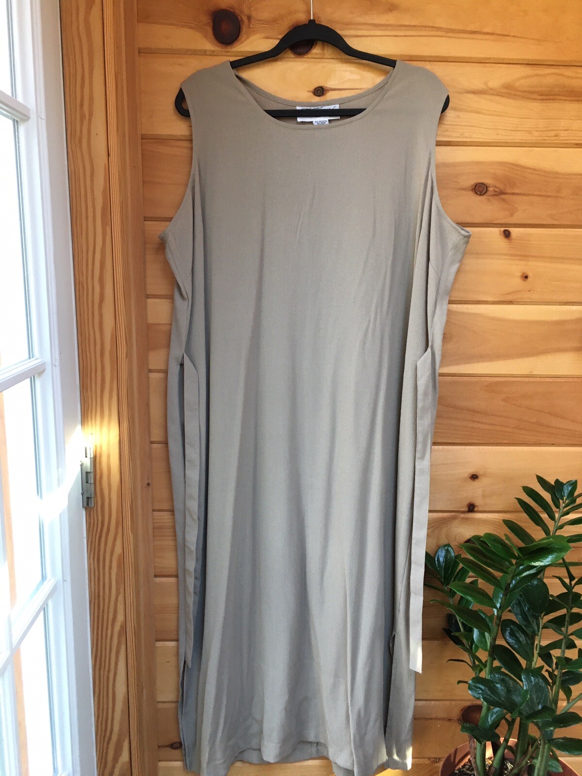 vintage 90s dress Xl Two Twenty Collection By Blair Khaki Crinkle Tie Back Maxi