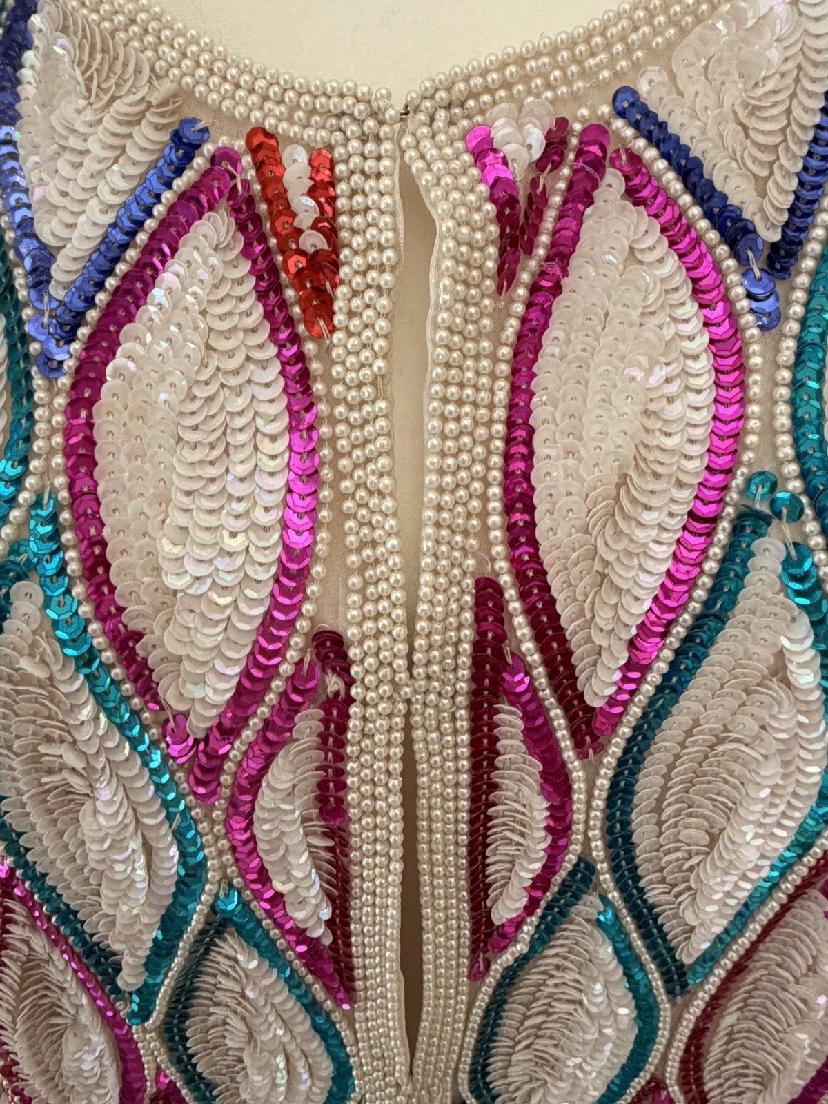 VTG 80s Sequin Beaded Geometric Silk Jacket Disco Glam Performance