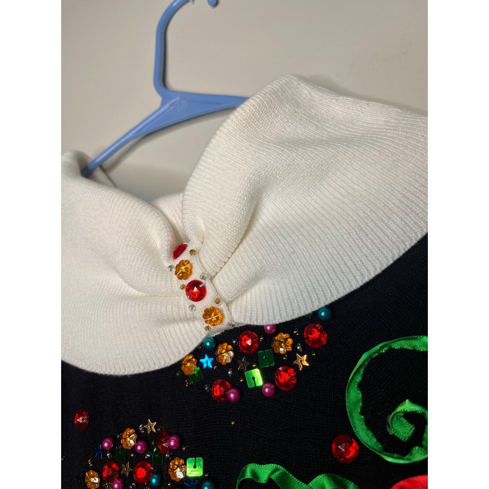 Vintage 2000s Berek Rhinestone Glam Christmas Ornament Shawl Neck Sweater S