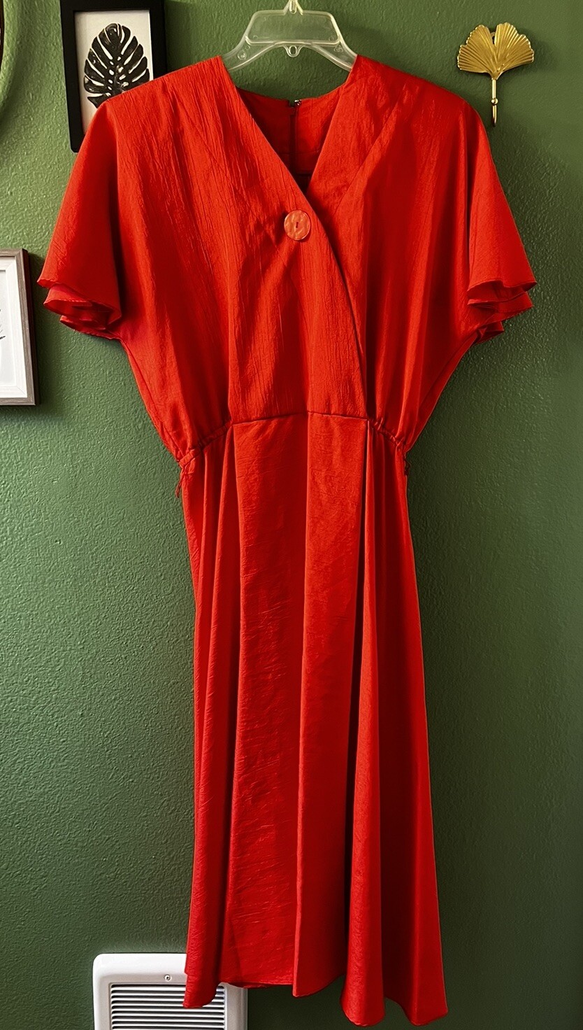 VTG 80s Schrader Sport II Red Knee Length Wrap Bodice Blouson Dress 6