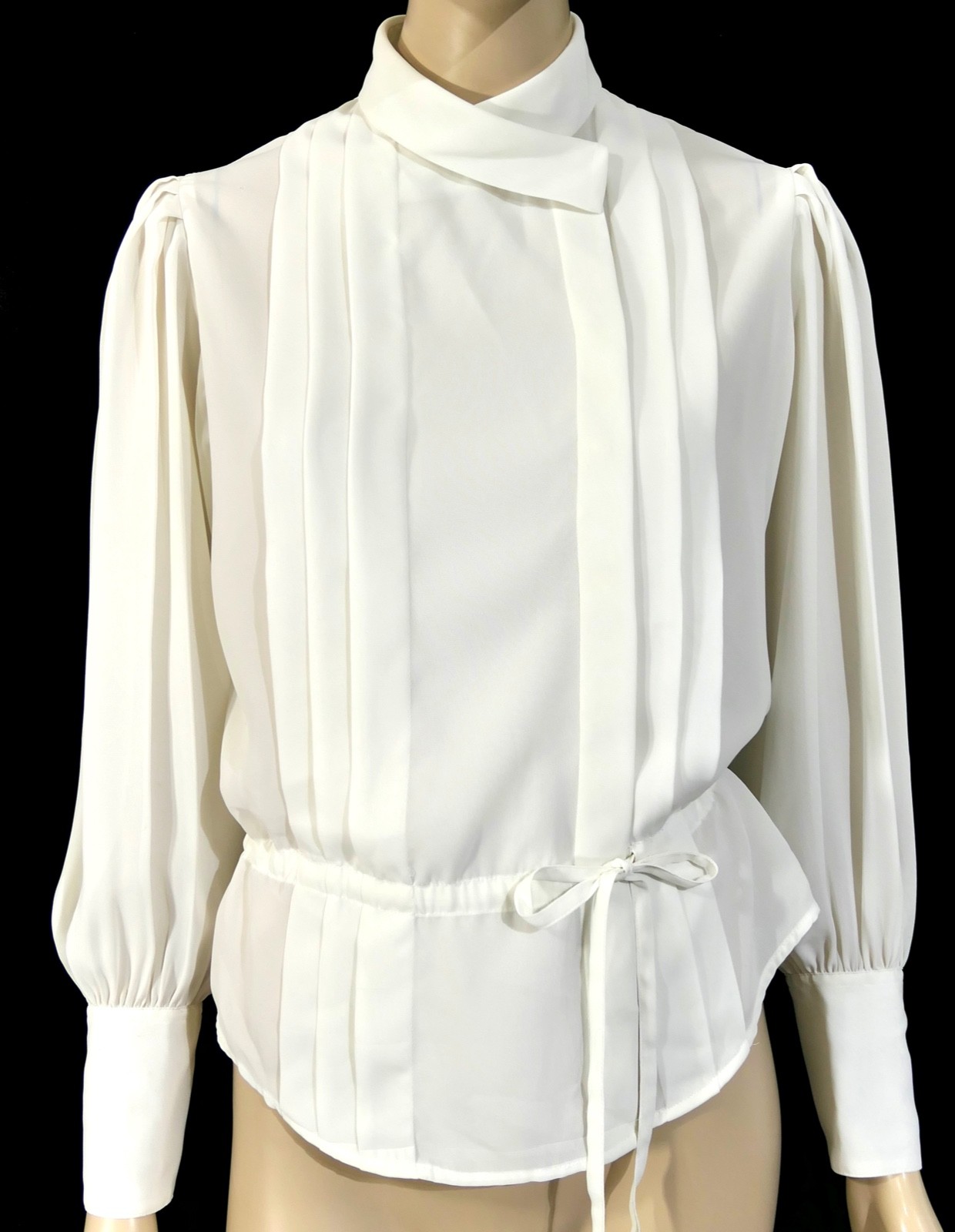Vintage 80s Liz Claiborne Chiffon Bishop Sleeve Military Draw String Blouse sz 4