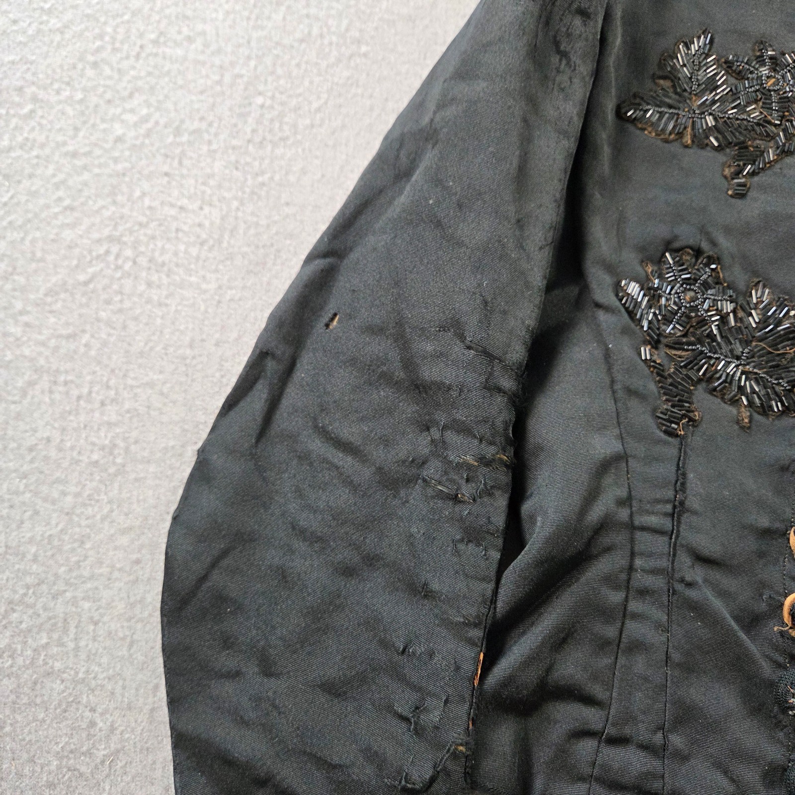Vintage Antique Jacket Womens Black Silk Bodice Floral Beaded Victorian 1900s