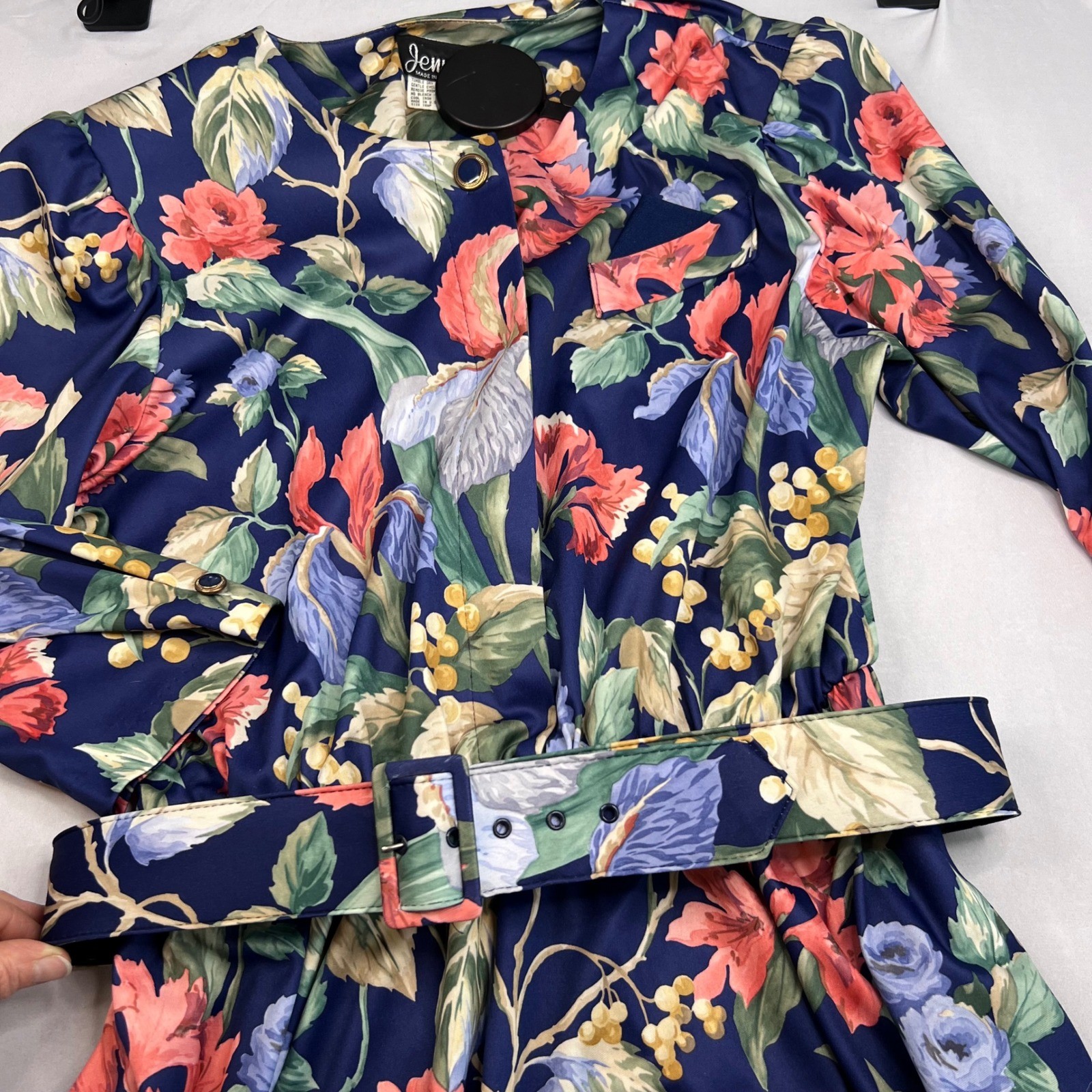 Vintage Jenny Floral Belted Dress | Size 16P | Cottage Office 80s