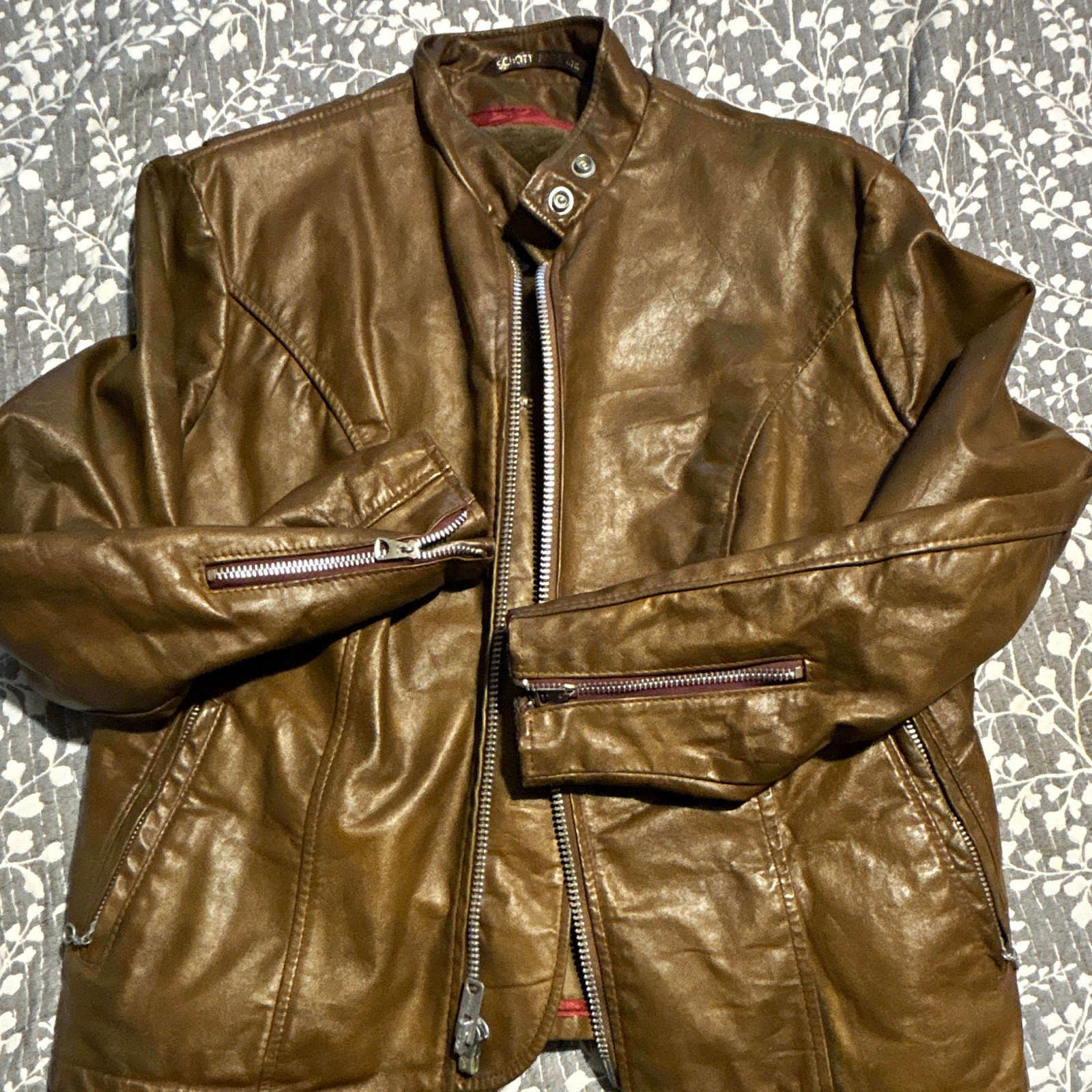 Vintage 70’s, SCHOTT cafe racer, leather motorcycle jacket, Talon size 14 women