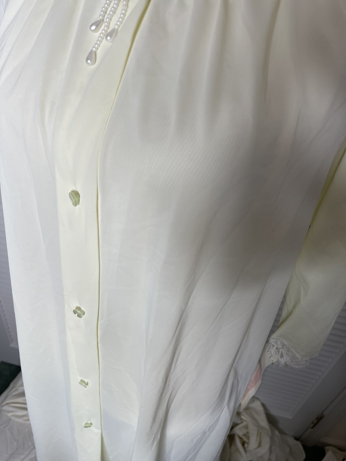 NEW Shadow Line Size Med Yellow Night Gown Robe Button Up House Coat Full Button