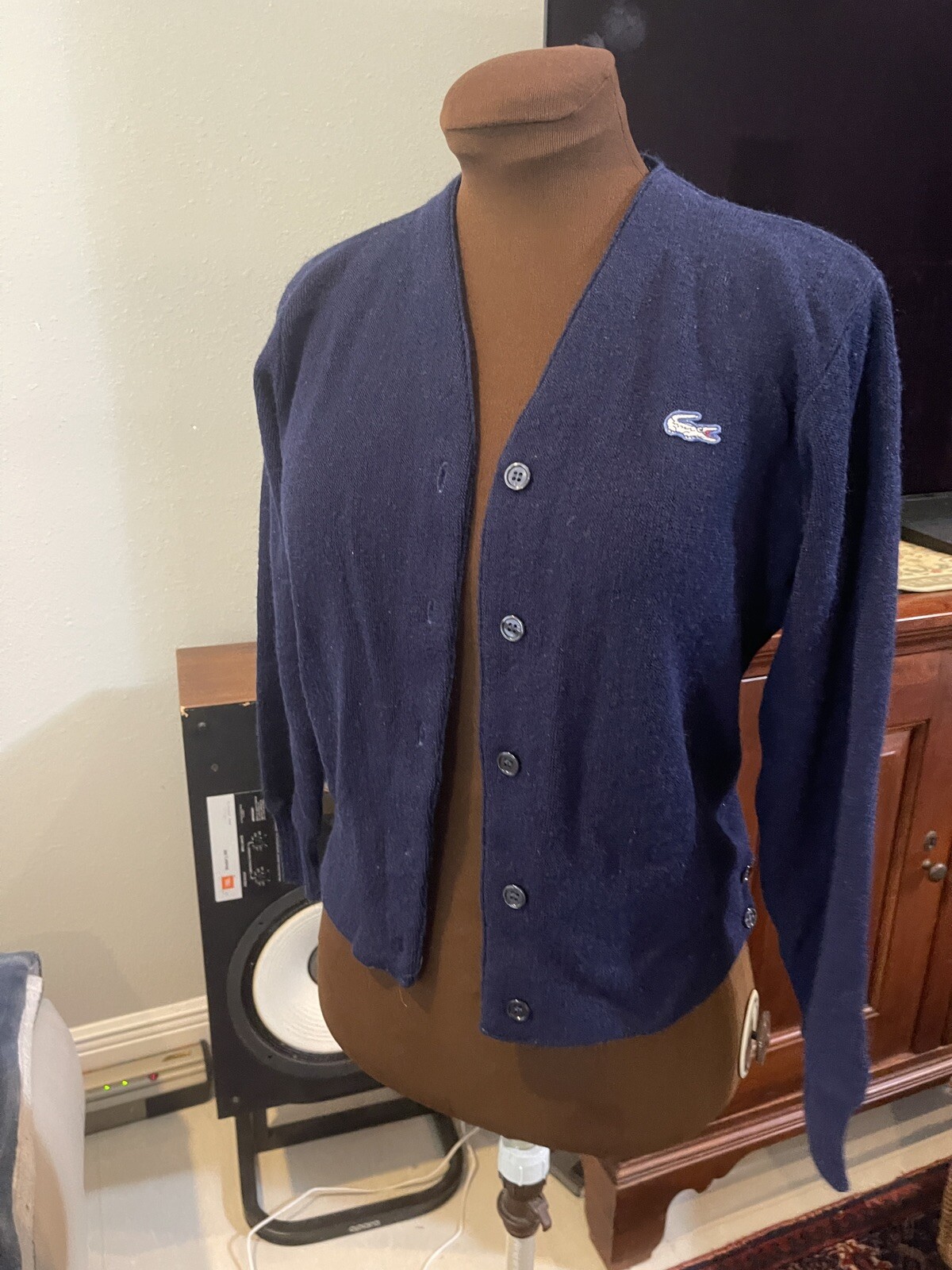 Vintage Women’s Haymaker Lacoste Navy Orlon Acrylic Alligator Cardigan 36