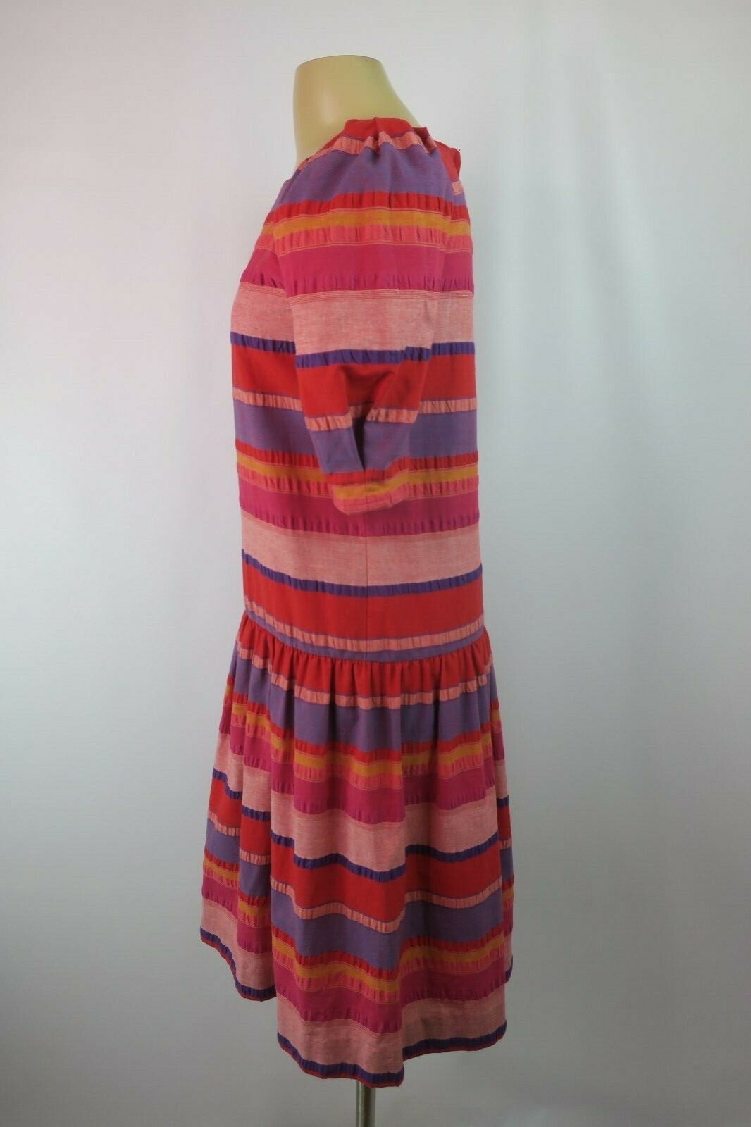 Vtg 70s Puffy Sleeve Sundress Dress Willi of California Striped Drop Waist sz 4