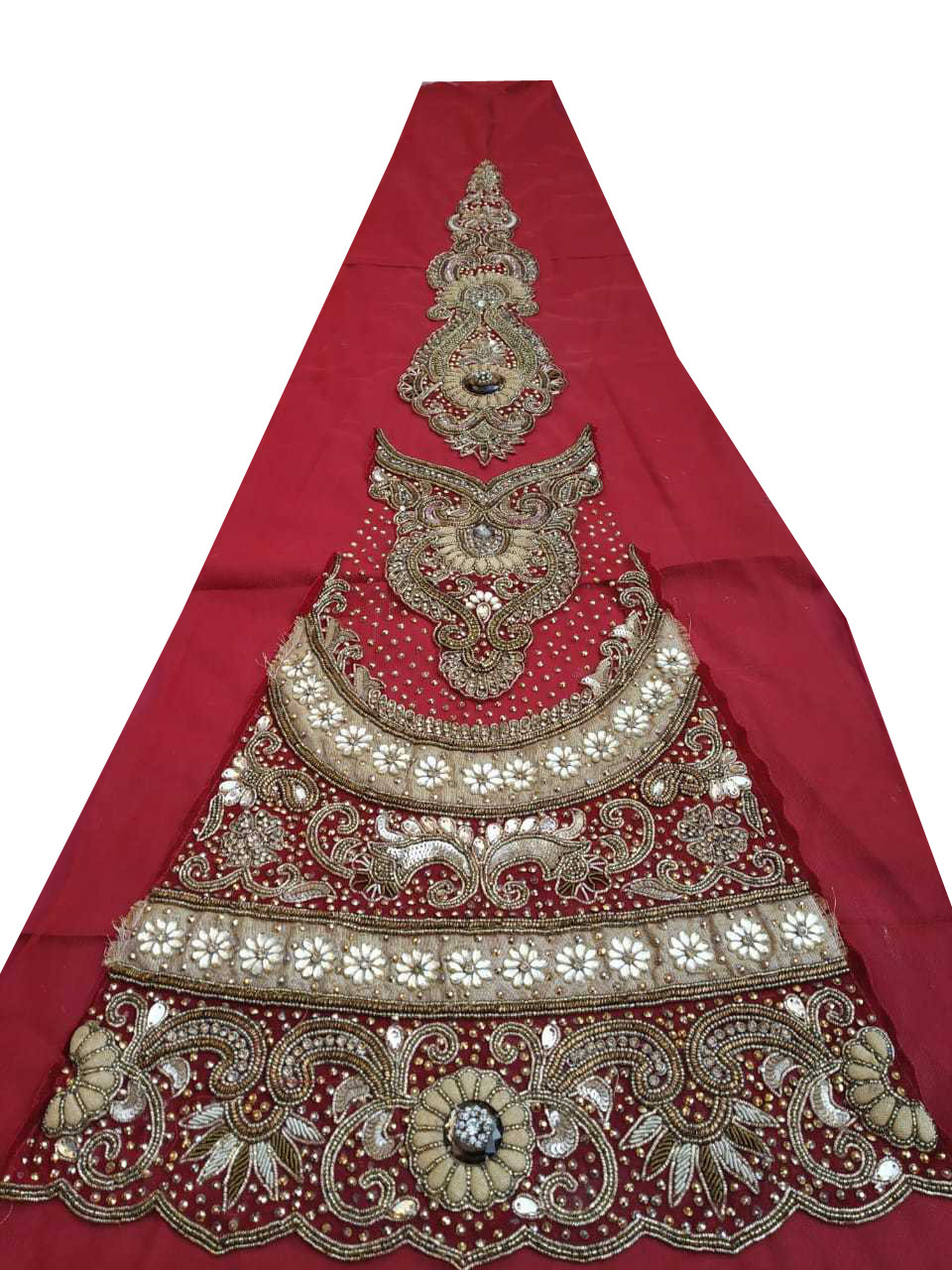 Vintage Indian Hand Bead Rhinestone RED COLOR LEHANGA PATCH ART CRAFT 1FREE ON 5