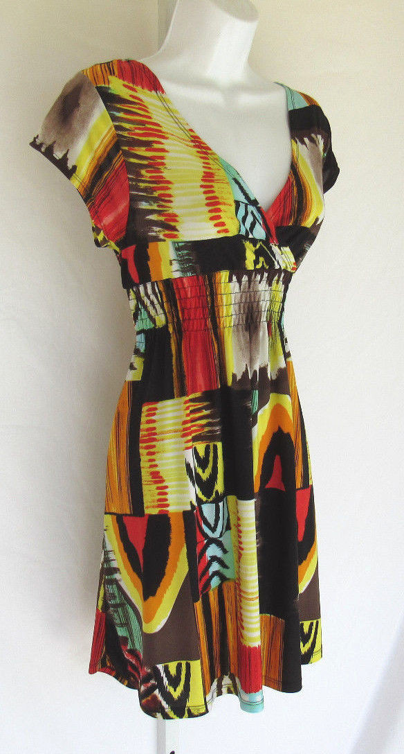 VINTAGE 1980s 90s MOD COLOR BLOCK SUN DRESS POLY SPANDEX