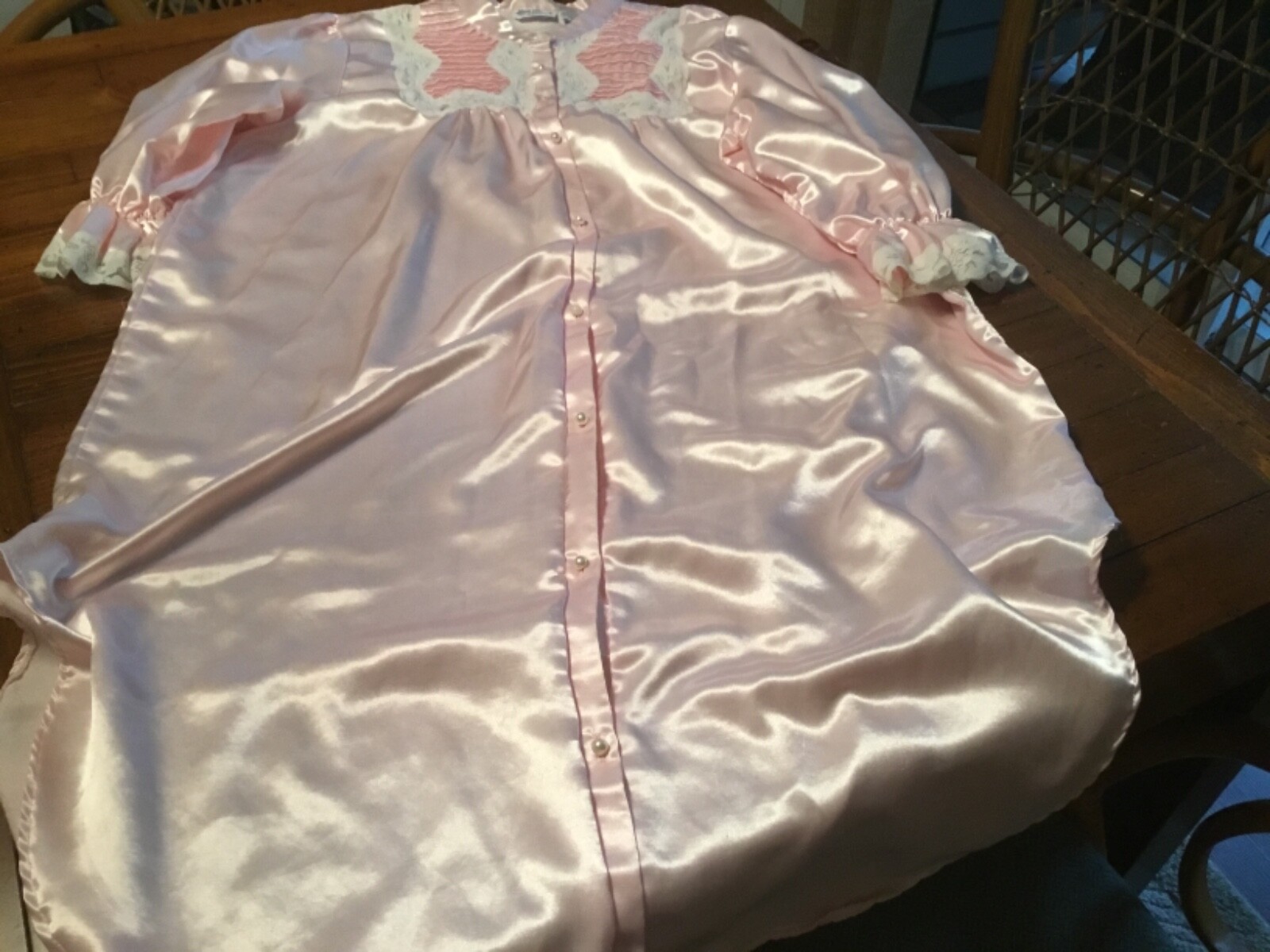 Lewis Frimel Vintage Long Pink Nightgown Romantic Button Down Size Large