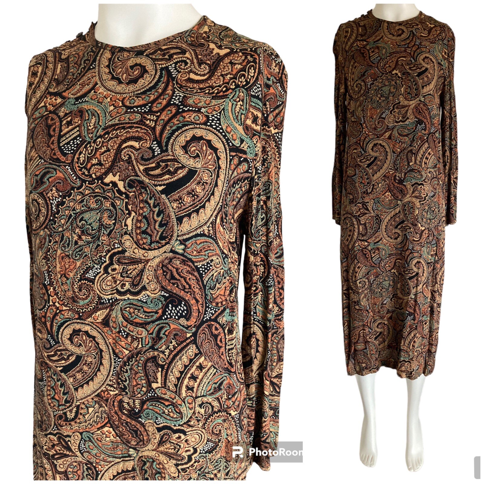 Vintage 80’s JUDY HORNBY Paisley Tapestry Midi Dress Sz 8
