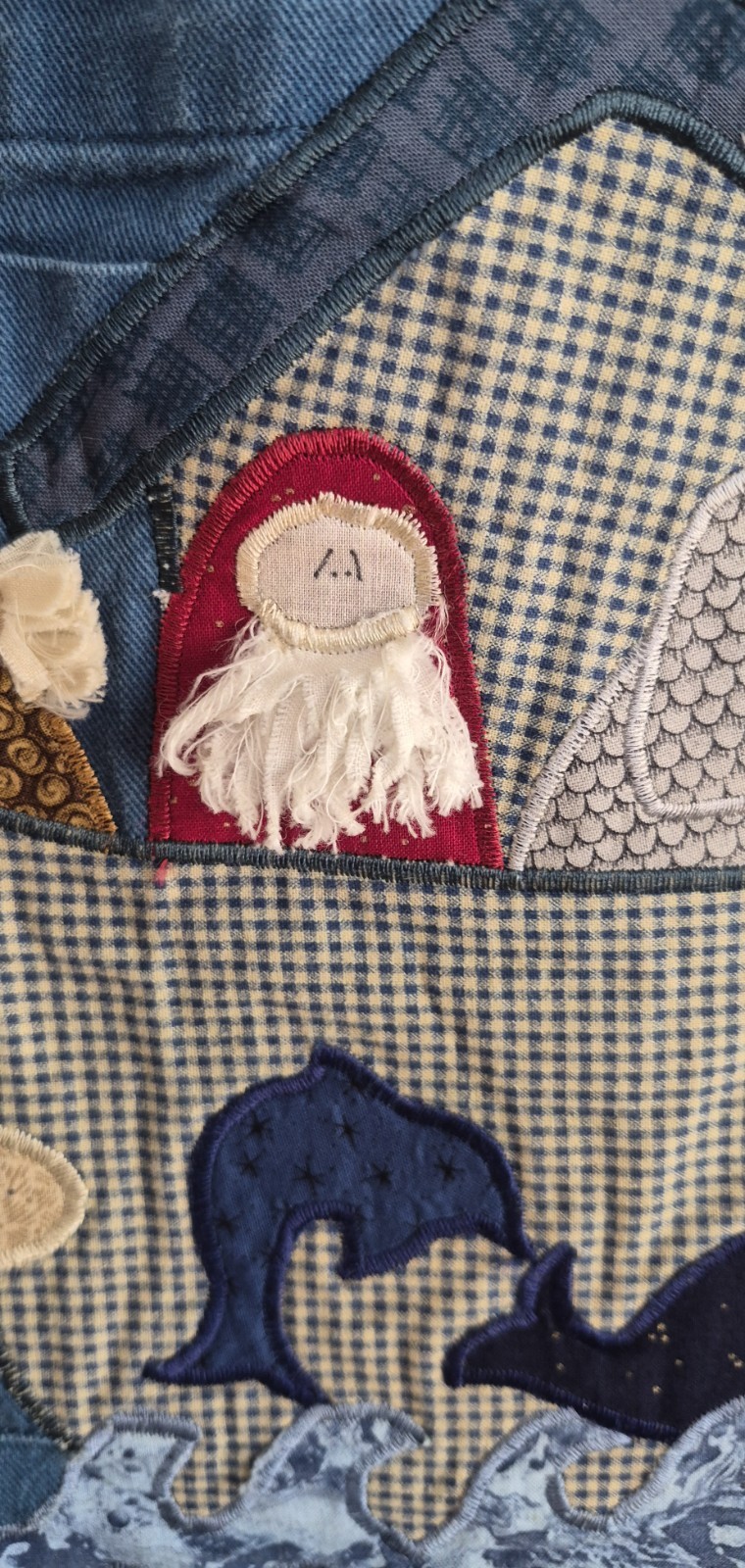 Vintage Sunbelt Noahs Ark Applique Denim Jumper Dress 90s Cottagecore M Folk Art