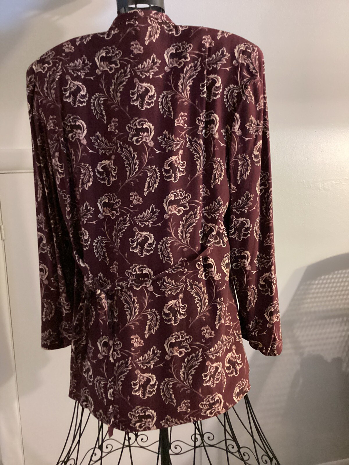 Vintage 2 Piece Women’s Suit Rena Rowan For Seville Sz 12 Burgundy Solid & Print
