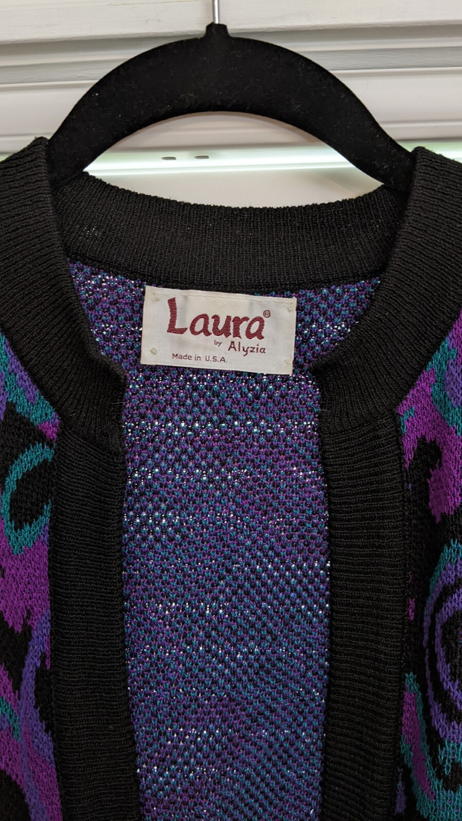 VTG 80s Women’s M/L Open Front Cardigan Sweater Paisley Shoulder Pads EUC