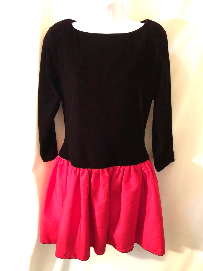 VTG 80s CARLA ZAMPATTI BLACK Velvet + Crimson RED SILK PARTY DRESS SZ 10 WOW!