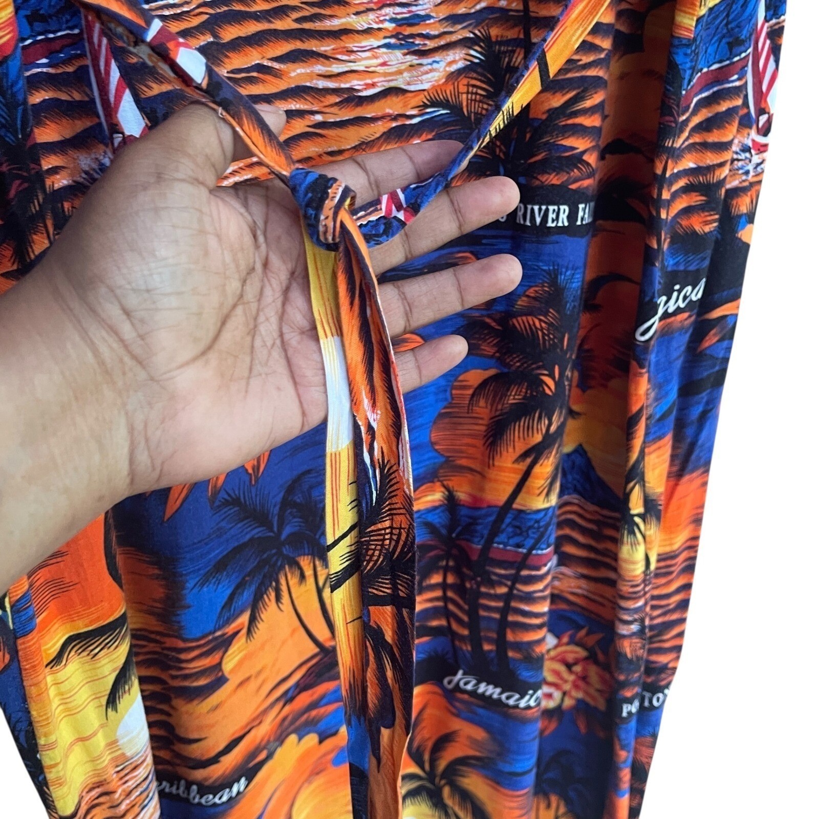 Jamaica Tropical Maxi Dress XL Orange Blue Beach Vacation Boho Casual Cruise