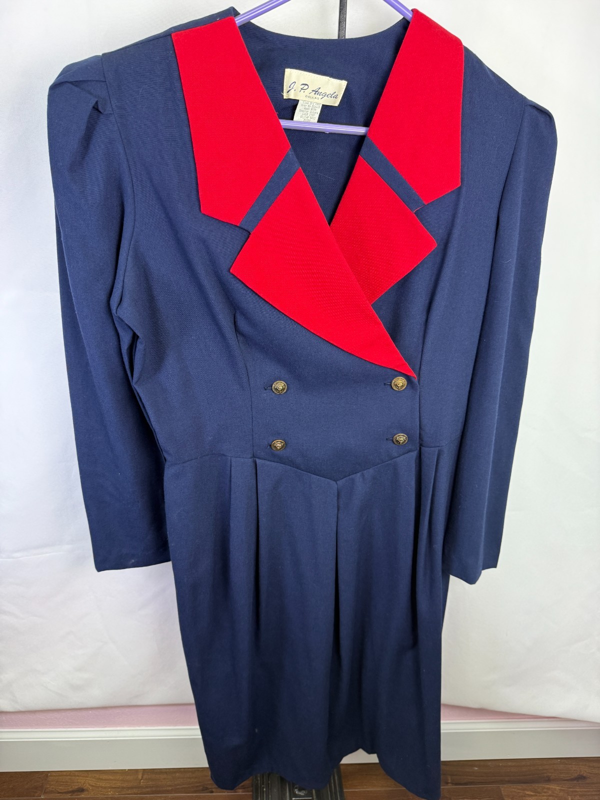 Vintage J.P. Angela Dallas Navy Red Nautical Sailor Dress Gold Buttons USA 8