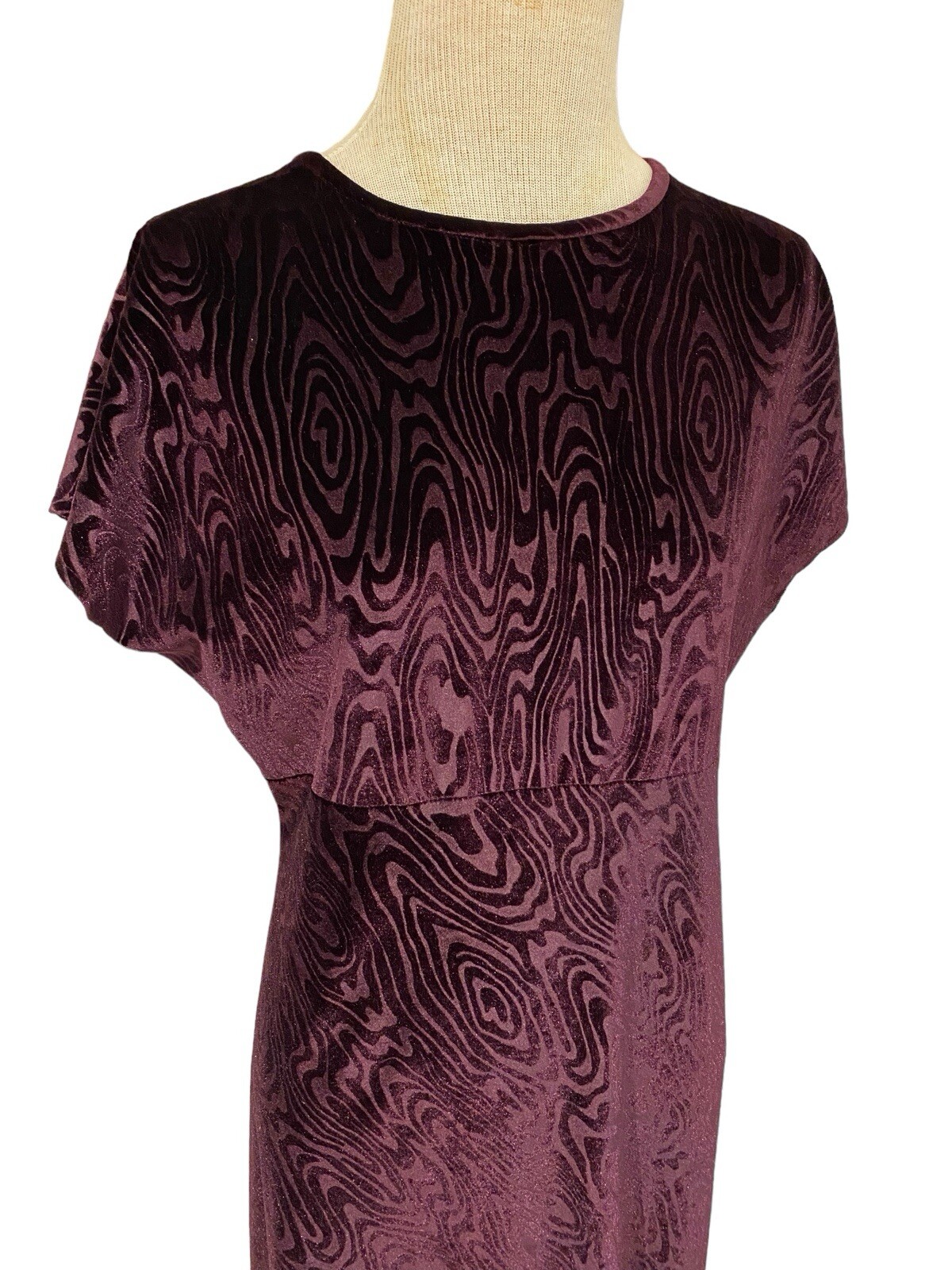 Vintage K.C. Spencer Purple Velvet Swirl Design Maxi Dress Size 12