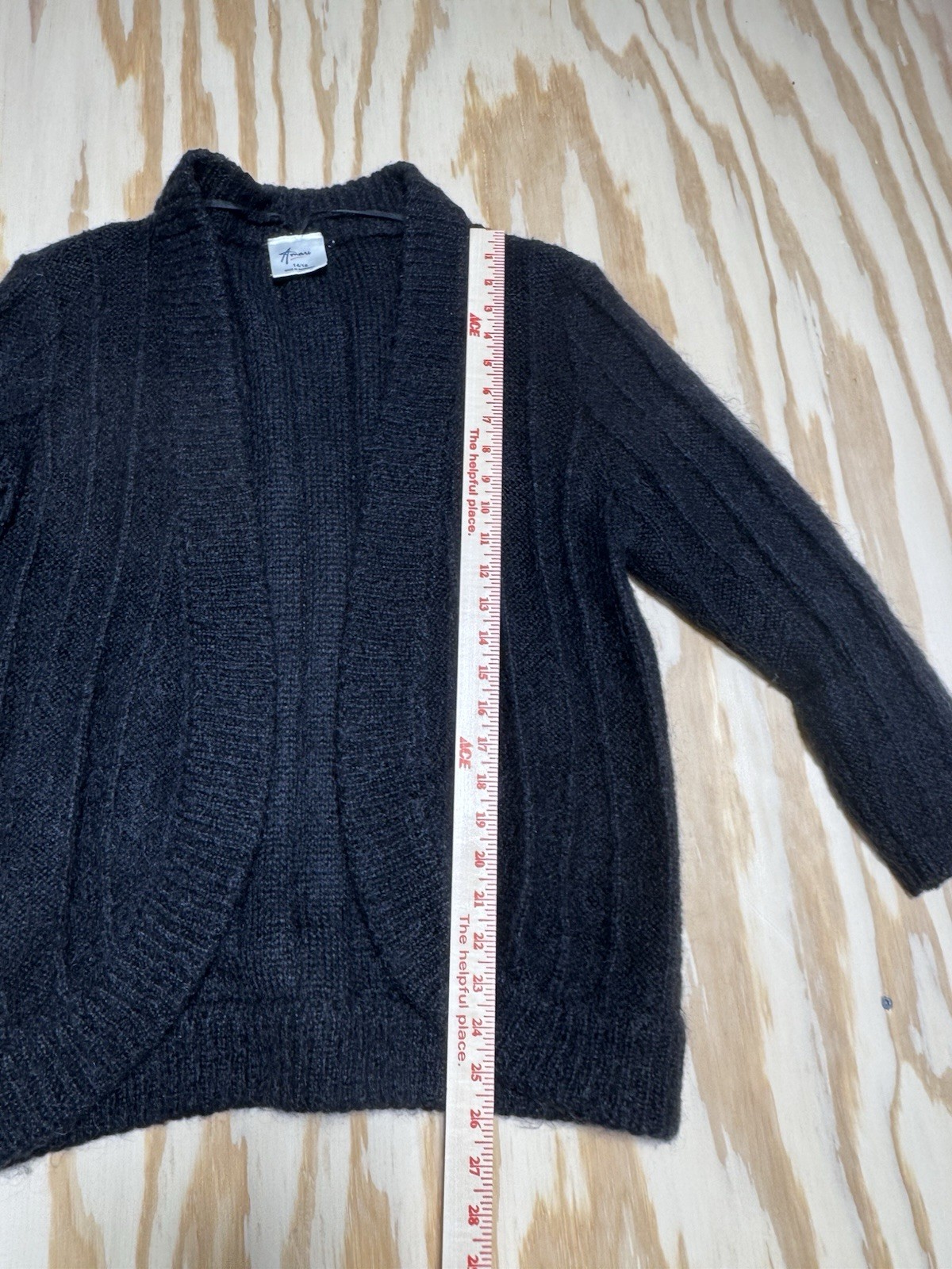Amari Womens 14/16 Black Mohair Blend Open Front Cardigan Fuzzy Knit Sweater