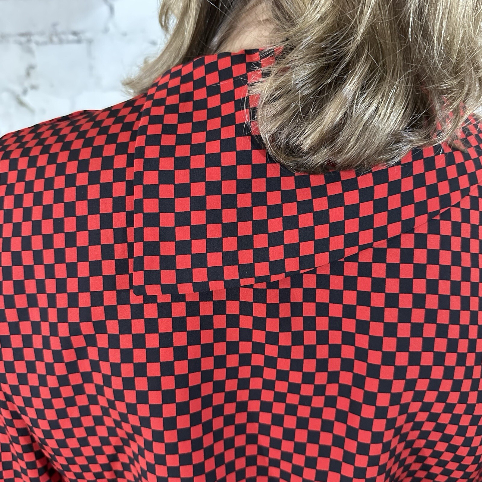 Vintage Albert Nipon Executive Dress 80’s Secretary Red Black Checkerboard S/M