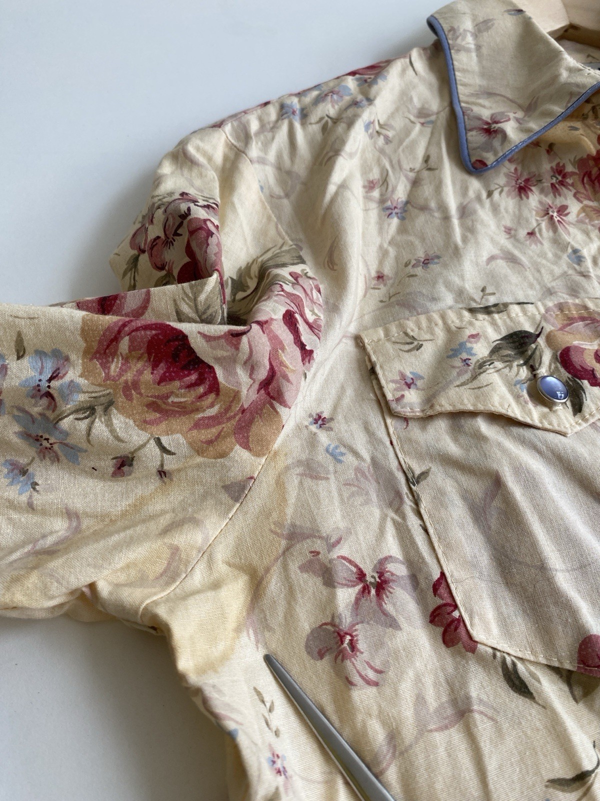 Vintage Banjo S Westernwear Button Up Floral Top Shirt Texas Roses Floral