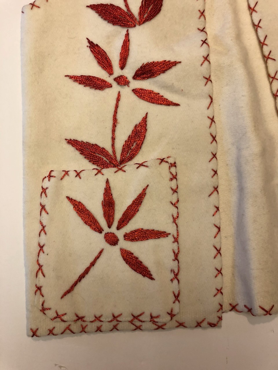 Boiled Wool Vest Long Embroidered Open Front Large Pockets Boho Artisanal M/L