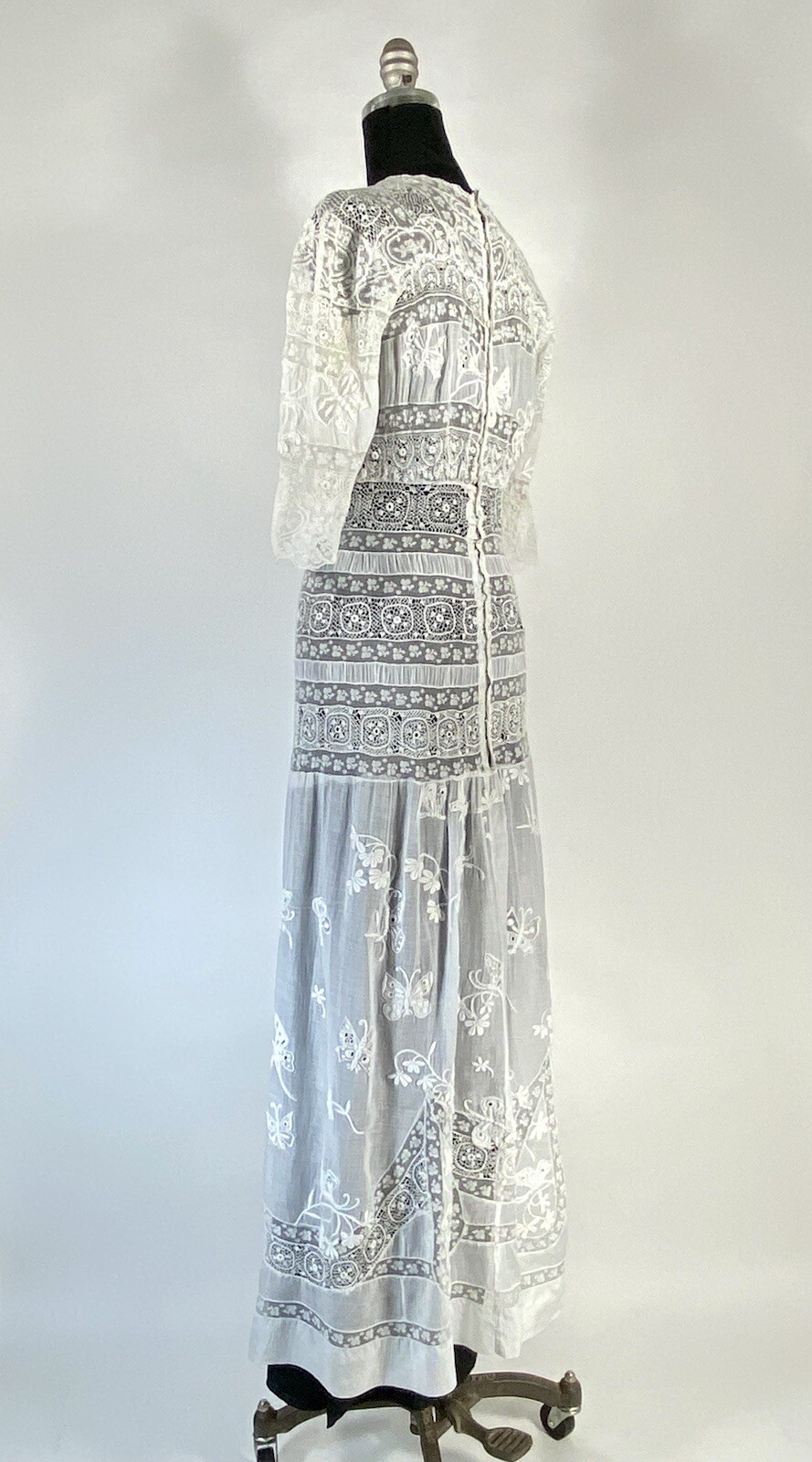 Antique late Victorian-Edwardian intricate pieced lace sheer wedding gown dress