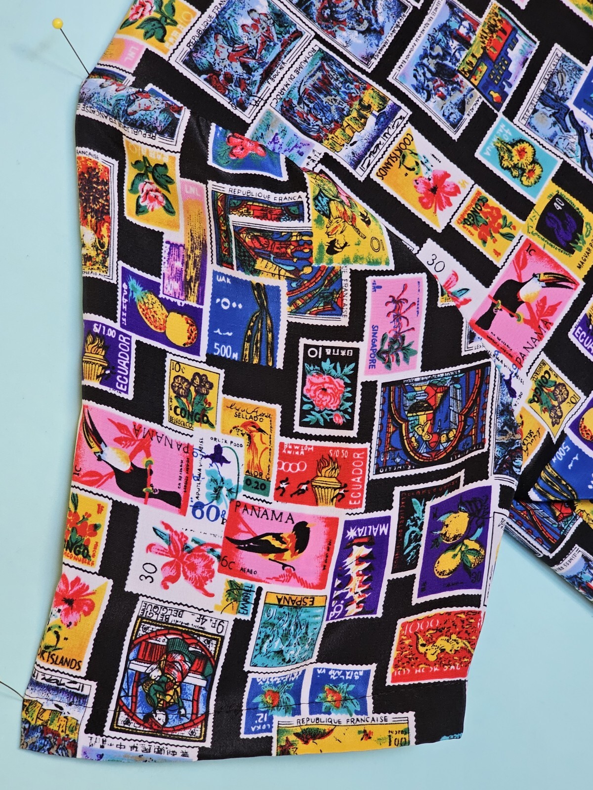 Women’s Impressions of California blouse International Stamps Print