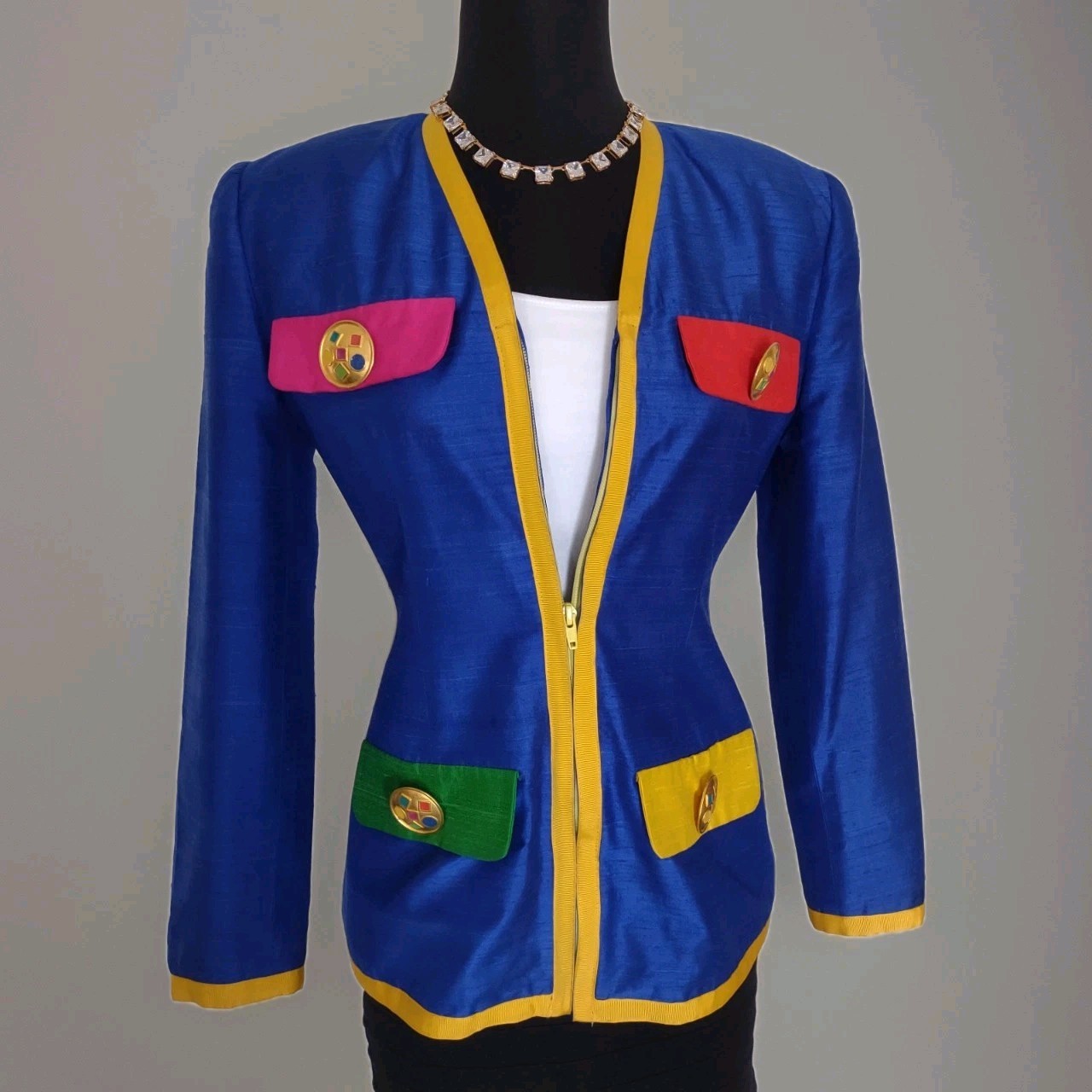 Vintage Henri Bendel AMAZING Colorblock 100% Silk Blazer Jacket Womens Sz 4 EUC