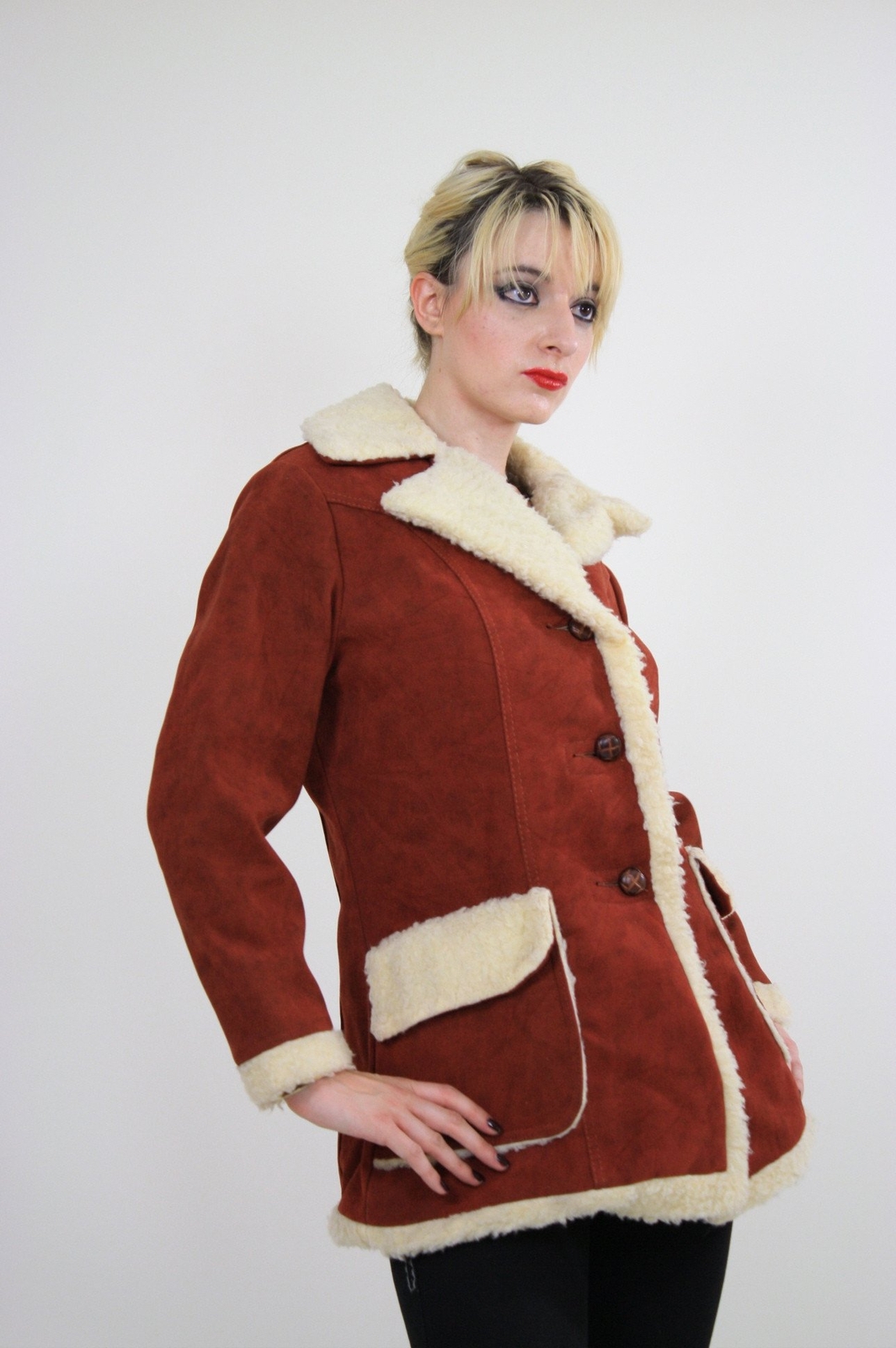 Vintage VTG 70s faux suede leather faux fur Penny Lane Coat
