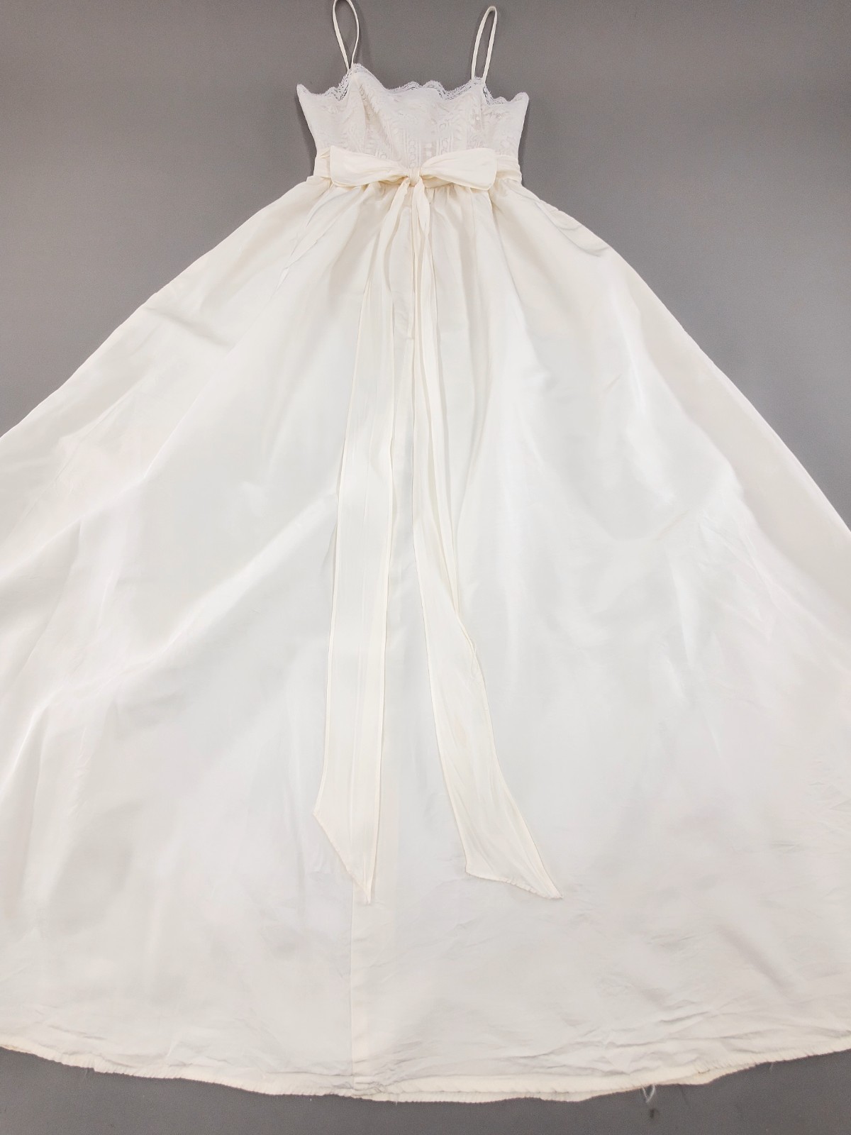 Vintage 1950s ILGWU Union Made Strappy White Wedding Dress Lace Empire Bodice XS