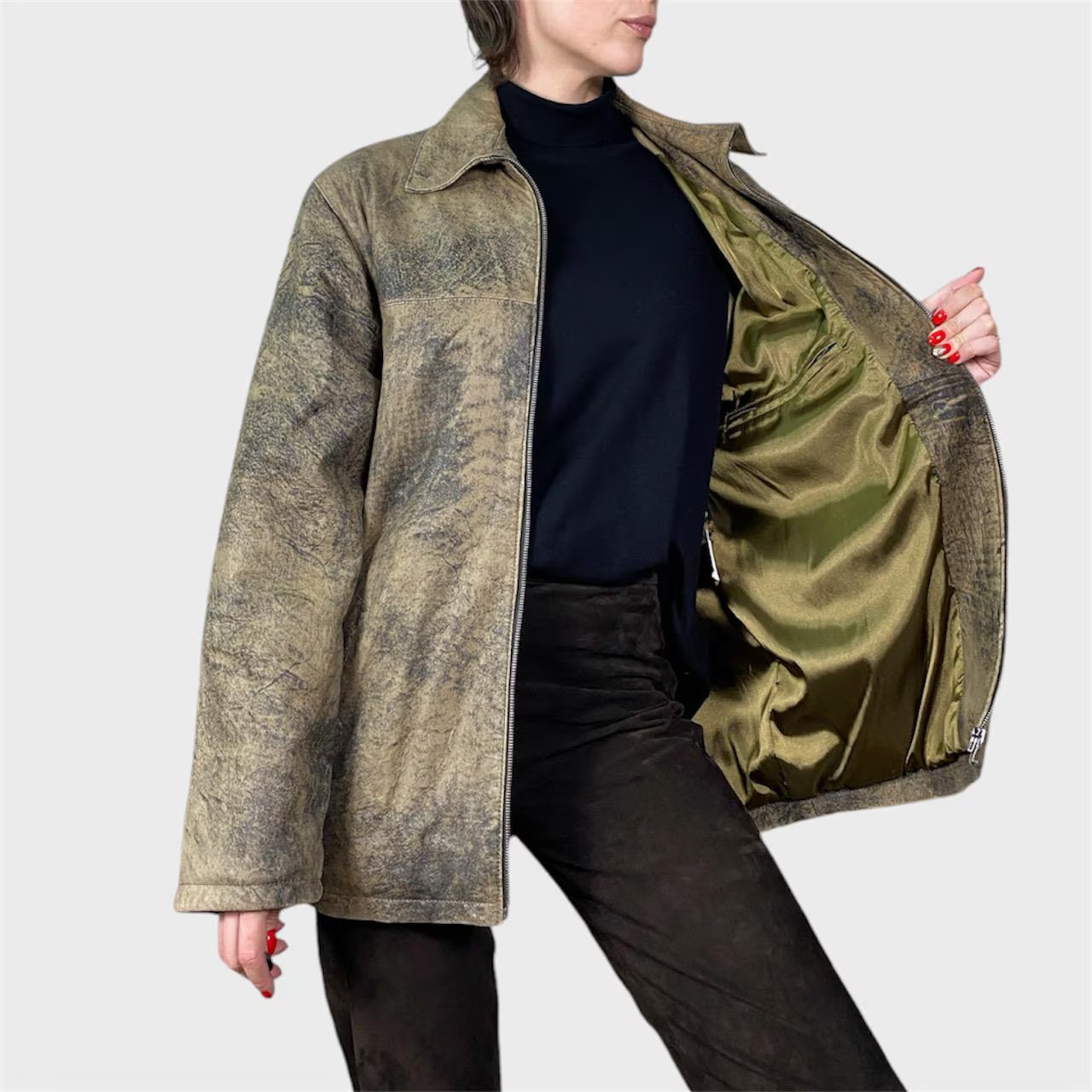 Vintage Distressed Lamb Leather Jacket: Oversized Brown Unisex size US10