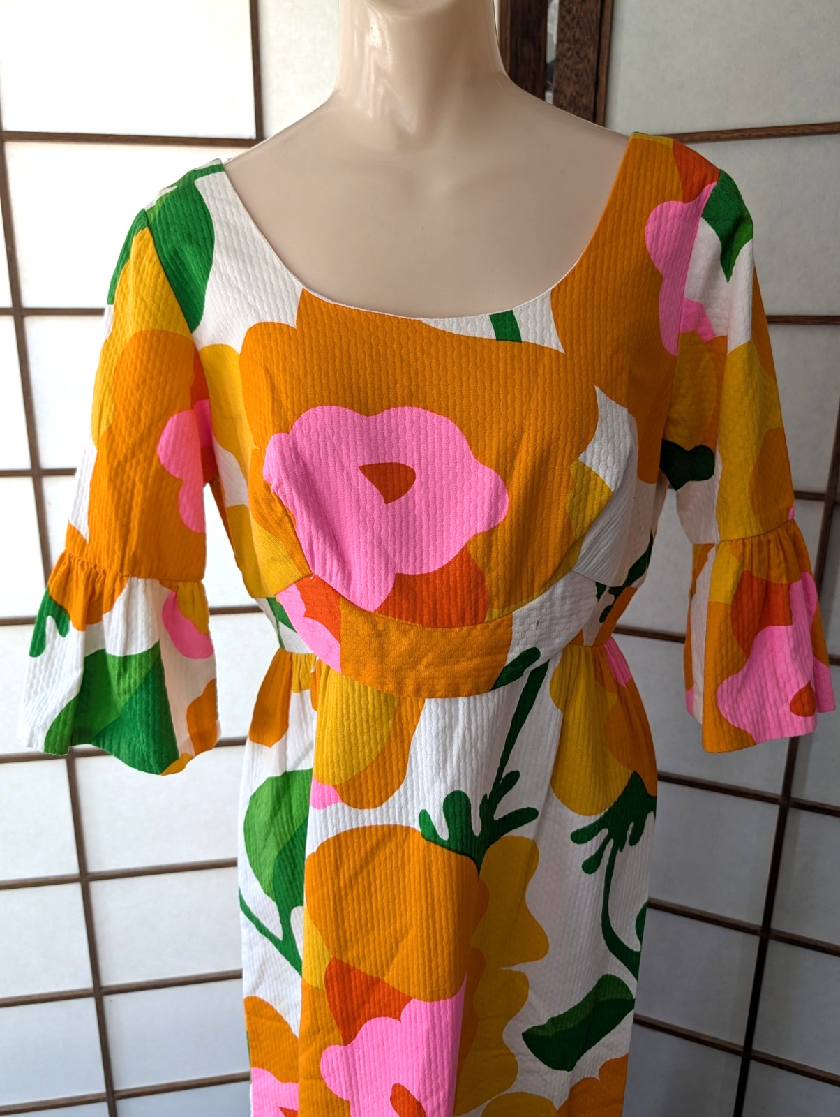 Vintage Malia Honolulu Hawaiian Maxi Dress Oversize Mod Floral Size M 1960s 70s