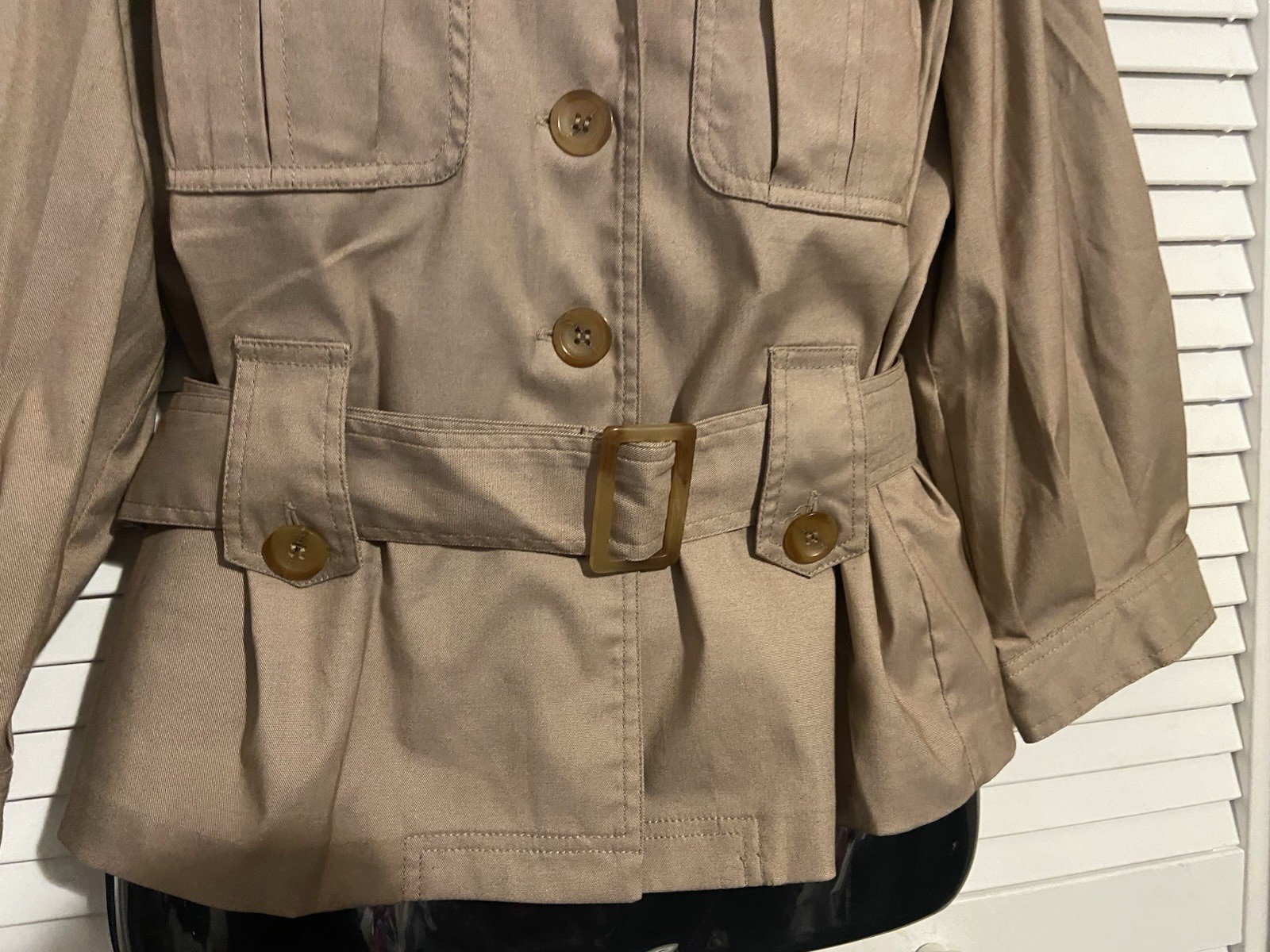 Vintage Doncaster Sport Tan Safari Utility Jacket Belted 90s Career Chic Belted
