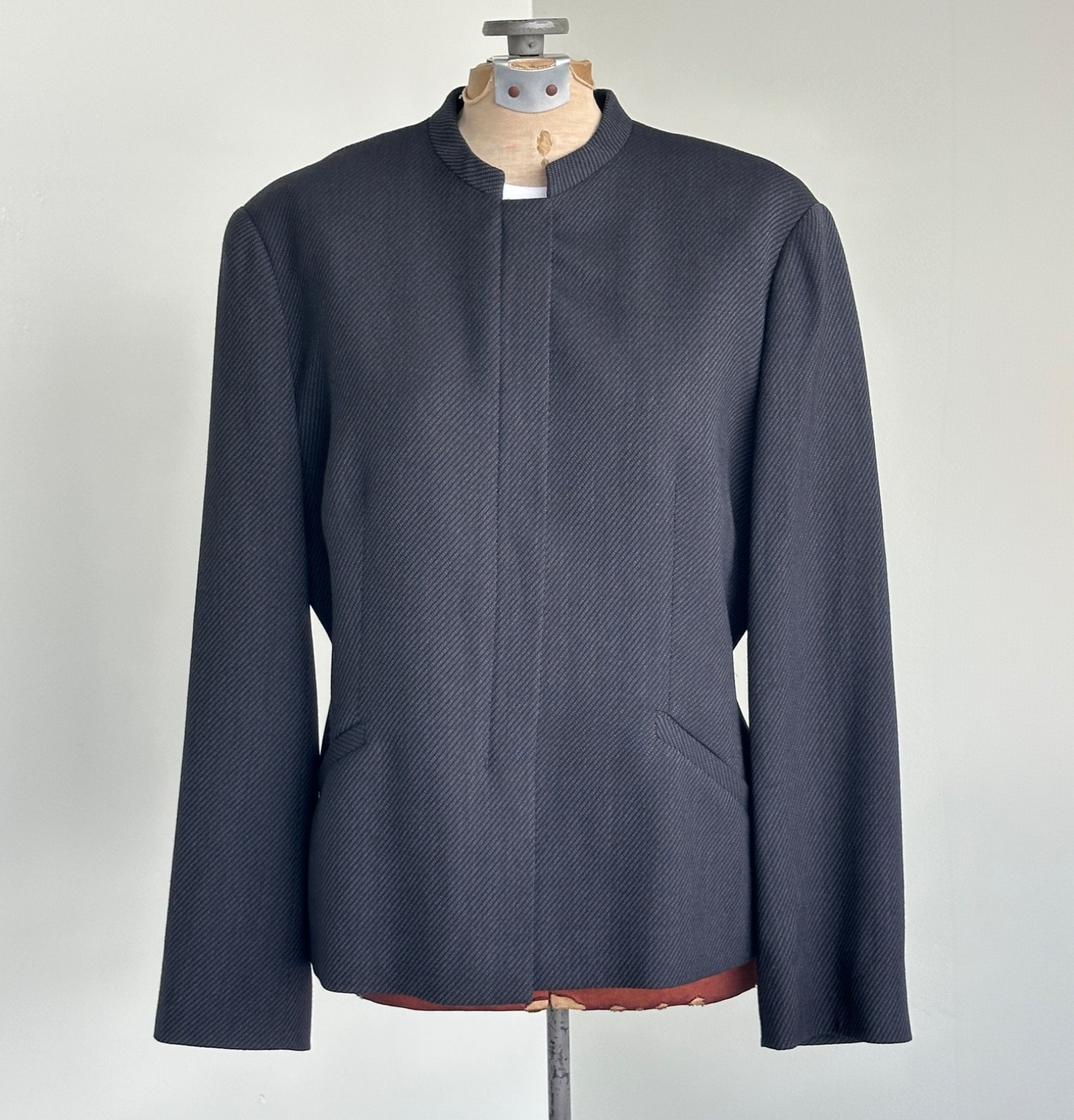 Giorgio Armani Womens Bomber Jacket Size Medium Mandarin Collar Wool 90s Jacket