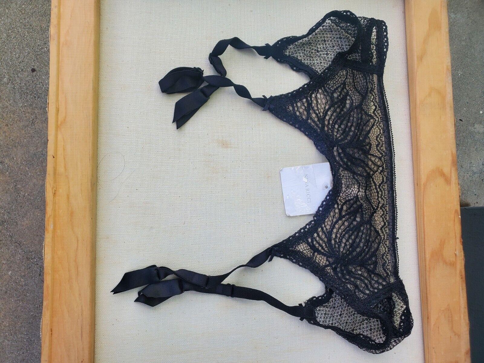 NINA RICCI France Black Lace Garter Belt Suspender Lace Trim Size US M EU 3 New