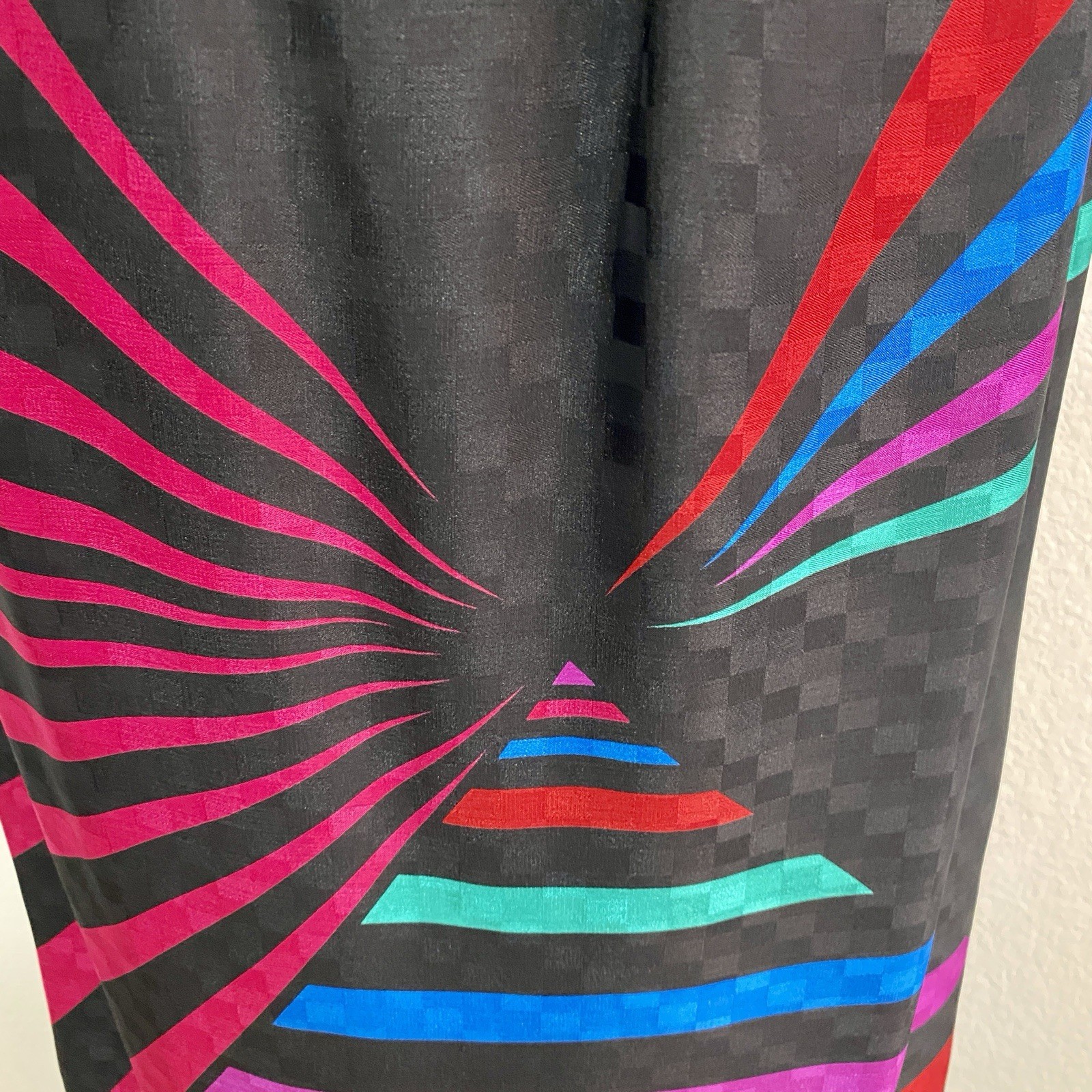 Vintage Anthony Sicari 2pc Set Black Pink Neon Striped Sweater Skirt Size 6 USA