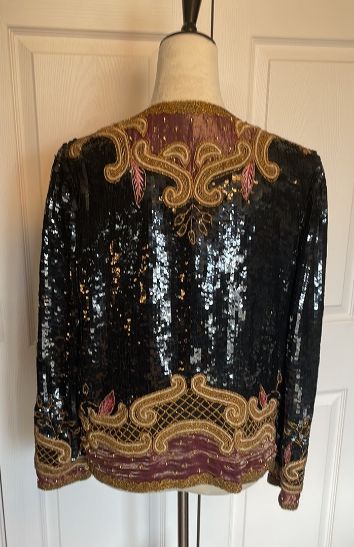 Vintage STUNNING Heavily Sequined Beaded Embroidered Silk Jacket