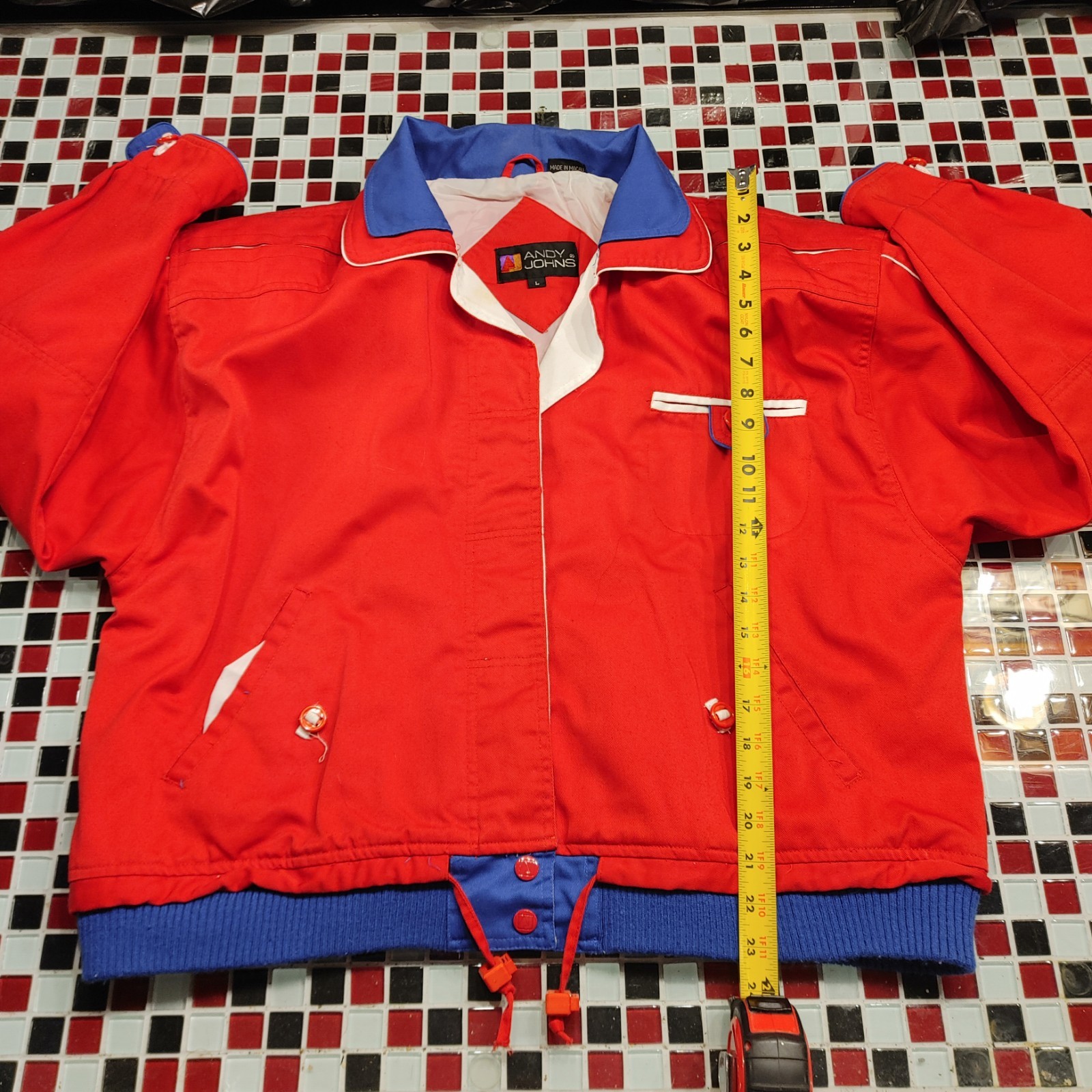 VTG Andy Johns Red Blue LARGE Womens Jacket Coat