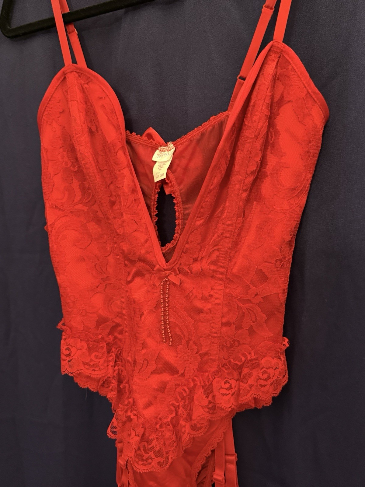 Vtg 80s Frederick’s Hollywood Red Lace Teddy Garter Lingerie USA 38 Pinup Vixon