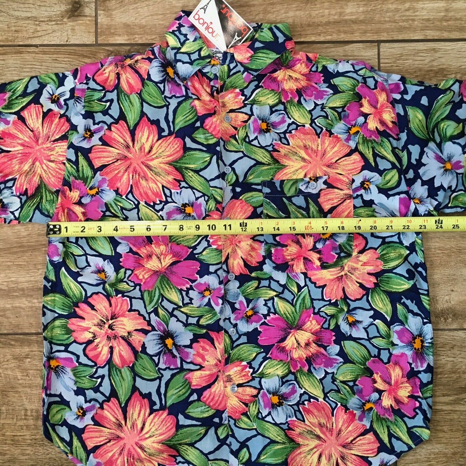 BONJOUR Vintage 90s Floral Flower Blouse Oversize Shirt Button Down Size M NOS