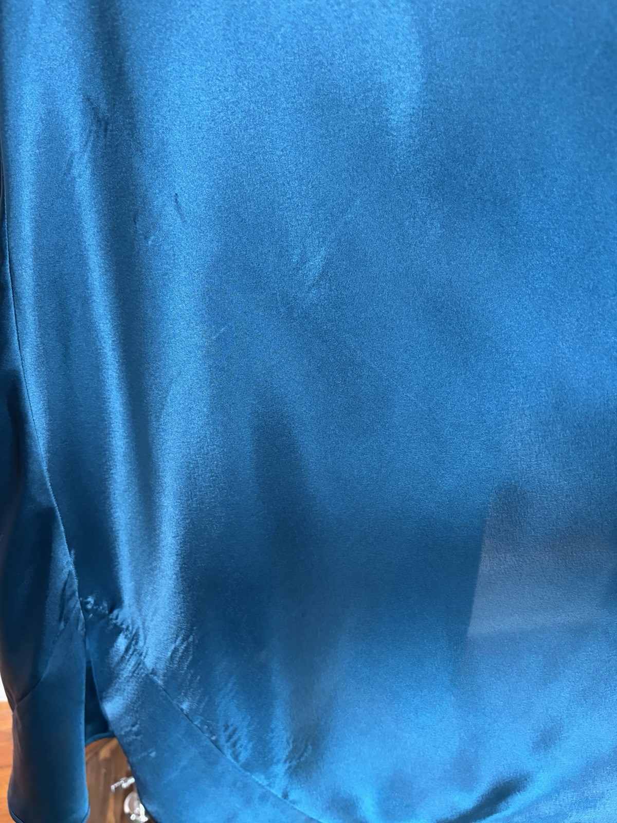 VTG 80s 90s Victorias Secret Gold Label Teal Satin Slip Dress Gown Sheer Lace S