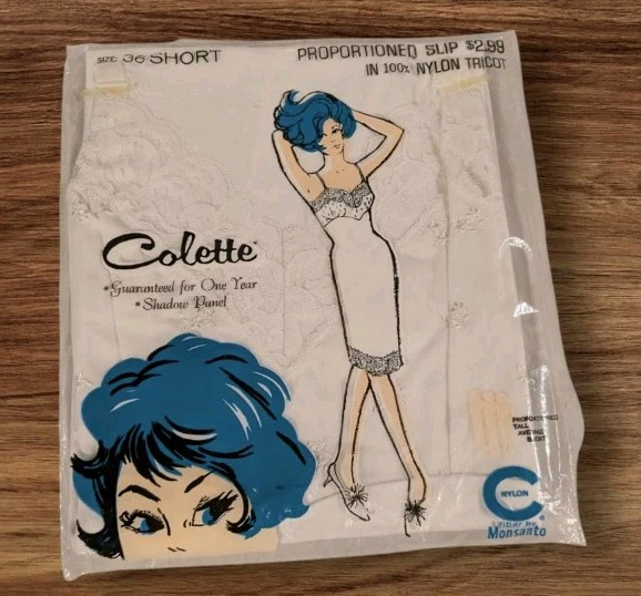 NOS Lingerie Slip 1960s Colette Tricot Lace Shadow Panel Mod Nylon Vtg Sealed
