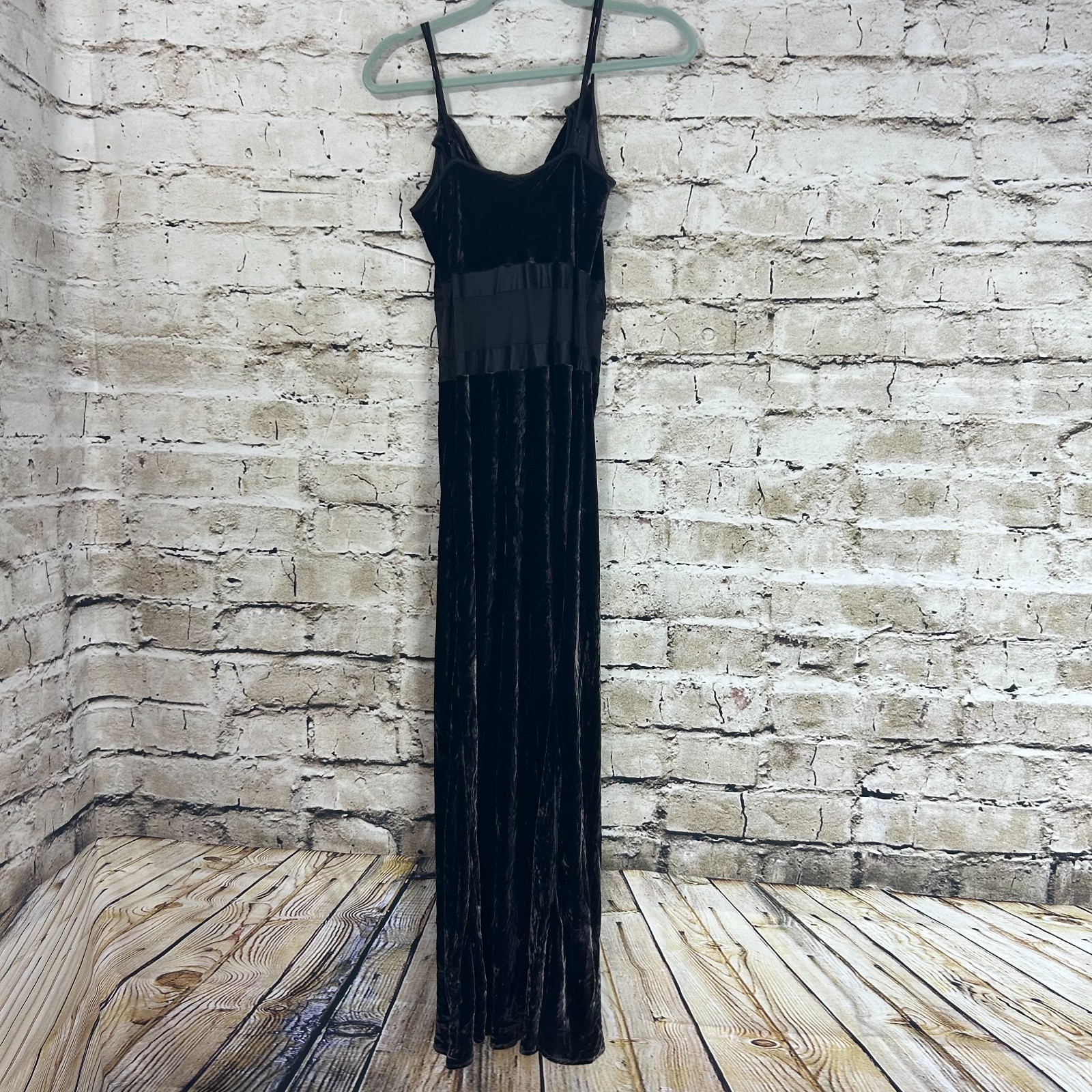 Vintage Victoria Secret Y2K Black Velvet Velour Maxi Slip Dress Silk Sheer SizeM