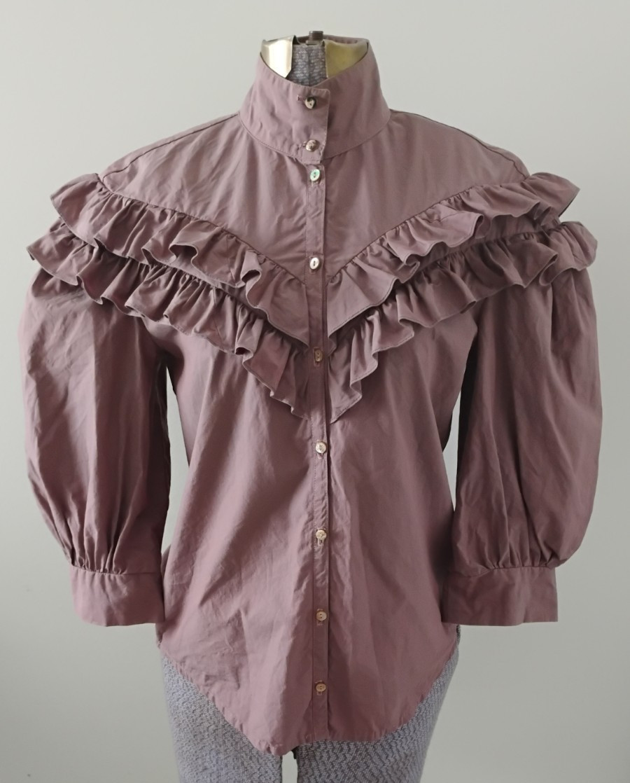 Vtg Janet Russo Ruffled Top Blouse Women’s 80’s Puff Sleeve High Neck 4 EC Mauve