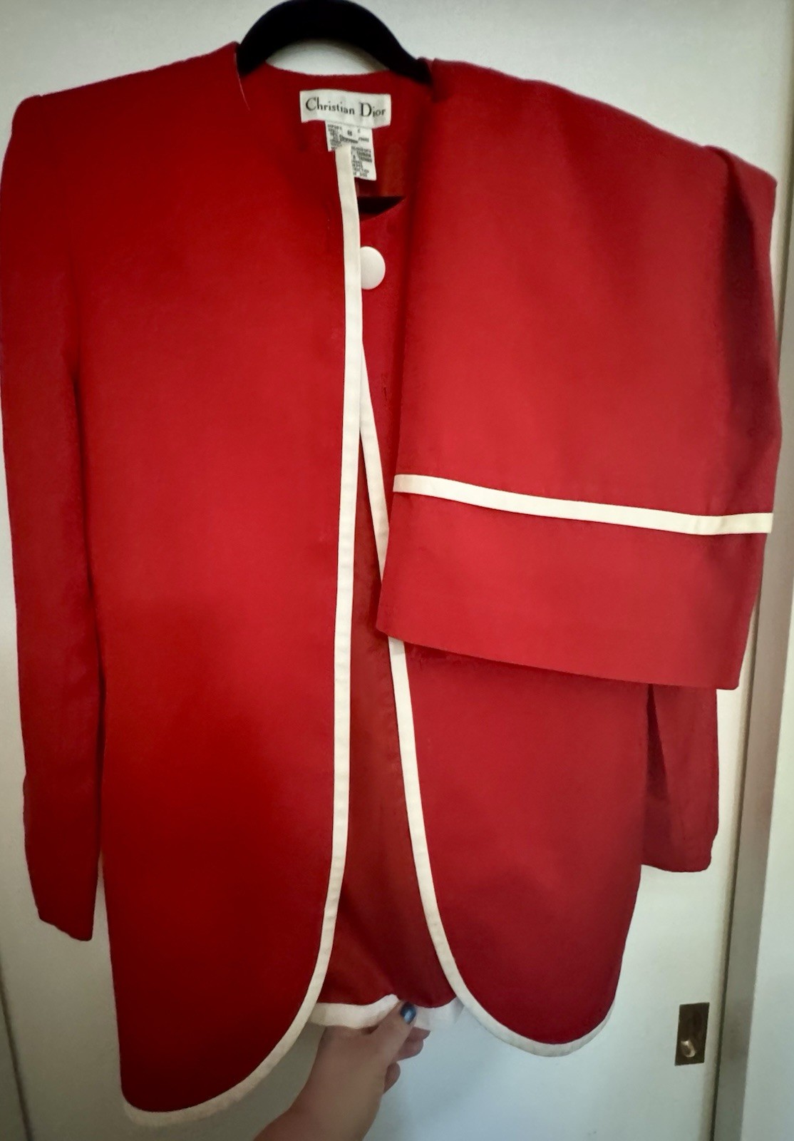 Vintage 80s Christian Dior Suit Skirt Jacket Red White Deadstock Sz 8 6 Medium