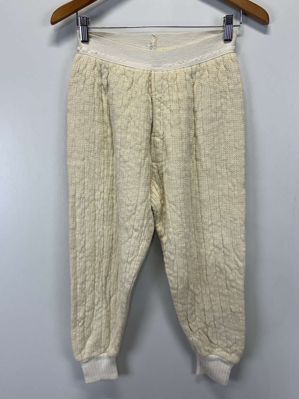Vtg Sears Quilted Thermal Long John 2 Pc Set Sz M L Ivory 60s Flame Resistant